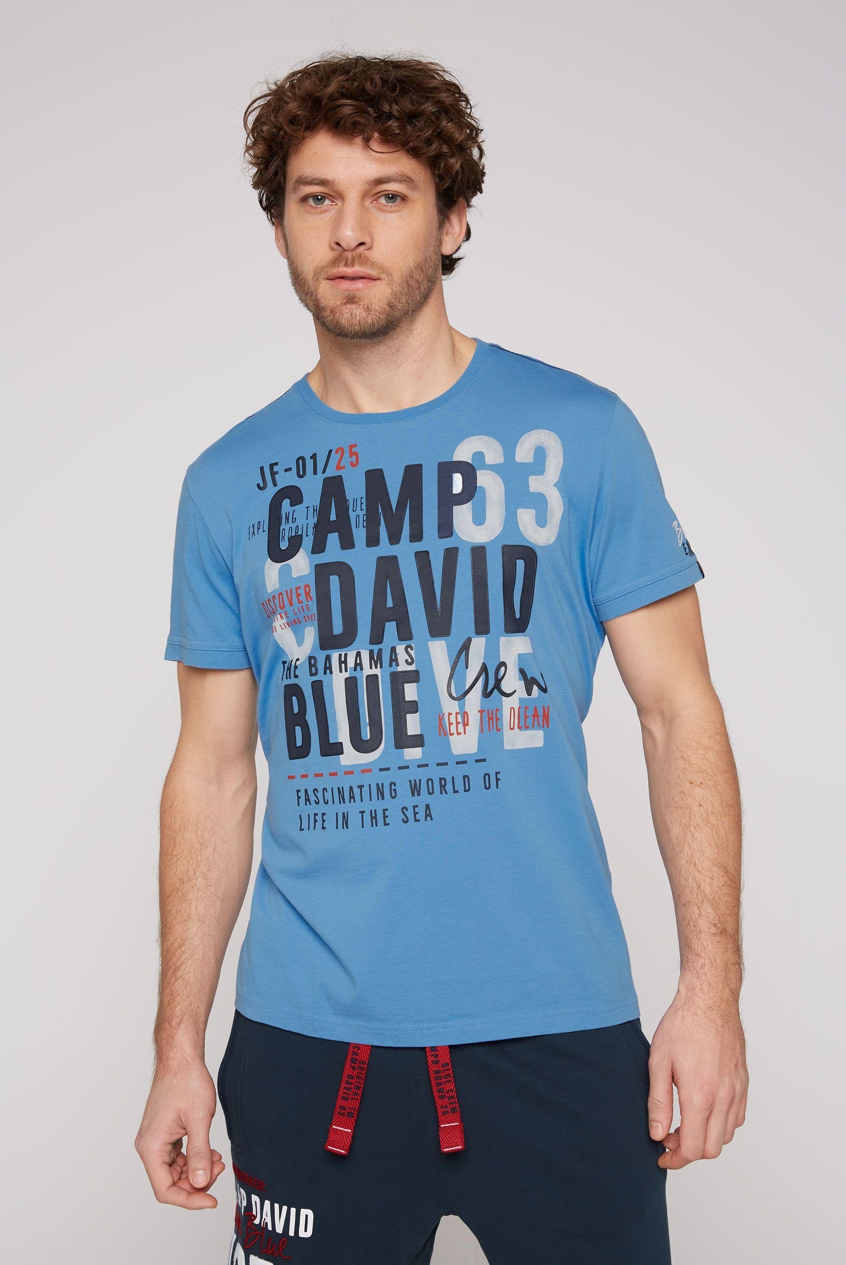CAMP DAVID T-Shirt mit scuba blue Logodruck