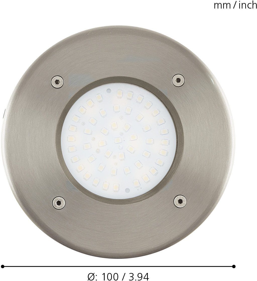 EGLO Einbauleuchte LAMEDO Bodeneinbaulampe, Edelstahl und Glas, IP65, IP67, Außenlampe, LED fest integriert, Warmweiß, Bodeneinbauleuchte, Ø10, edelstahl, 1X2,5W inkl.