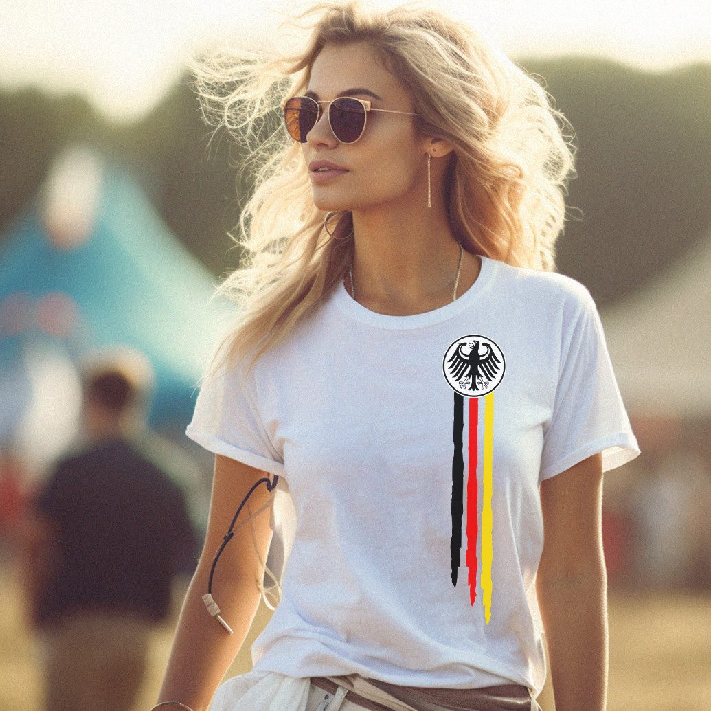 MAKAYA Kurzarmshirt Damen Trikot Deutschland Flagge EM WM T Shirt Fußball Top (Schwarz, Weiß, S, M, L, XL) aus Baumwolle