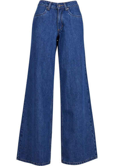 URBAN CLASSICS Bequeme Jeans Damen Ladies Mid Waist Wide Denim