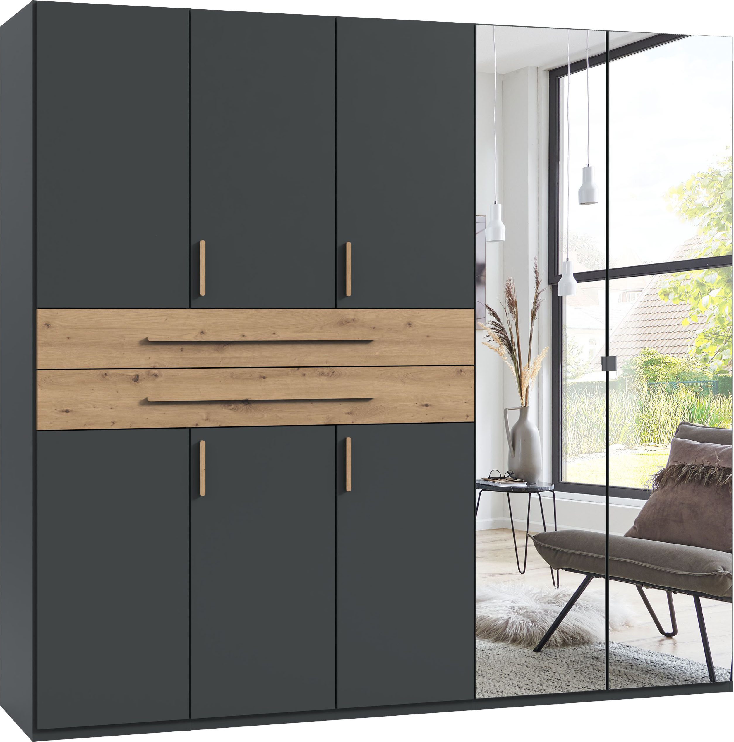 Wimex Drehtürenschrank Digit Kleiderschrank wahlweise mit oder ohne Spiegel (Schlafzimmer Schrank Bestseller im modernem Design) erhältlich in den Breiten 225cm oder 270cm (mit 8 oder 10 Türen)