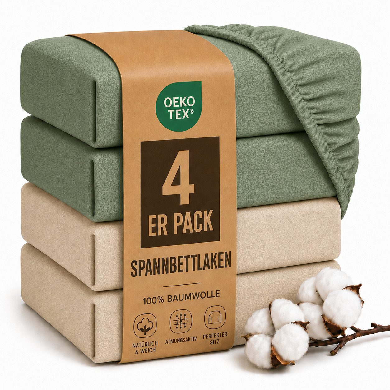 Komfortec Spannbettlaken 100% Baumwolle mit Gummizug, OEKO-TEX, 5 Größen, 100% Baumwolle, (4 Stück)