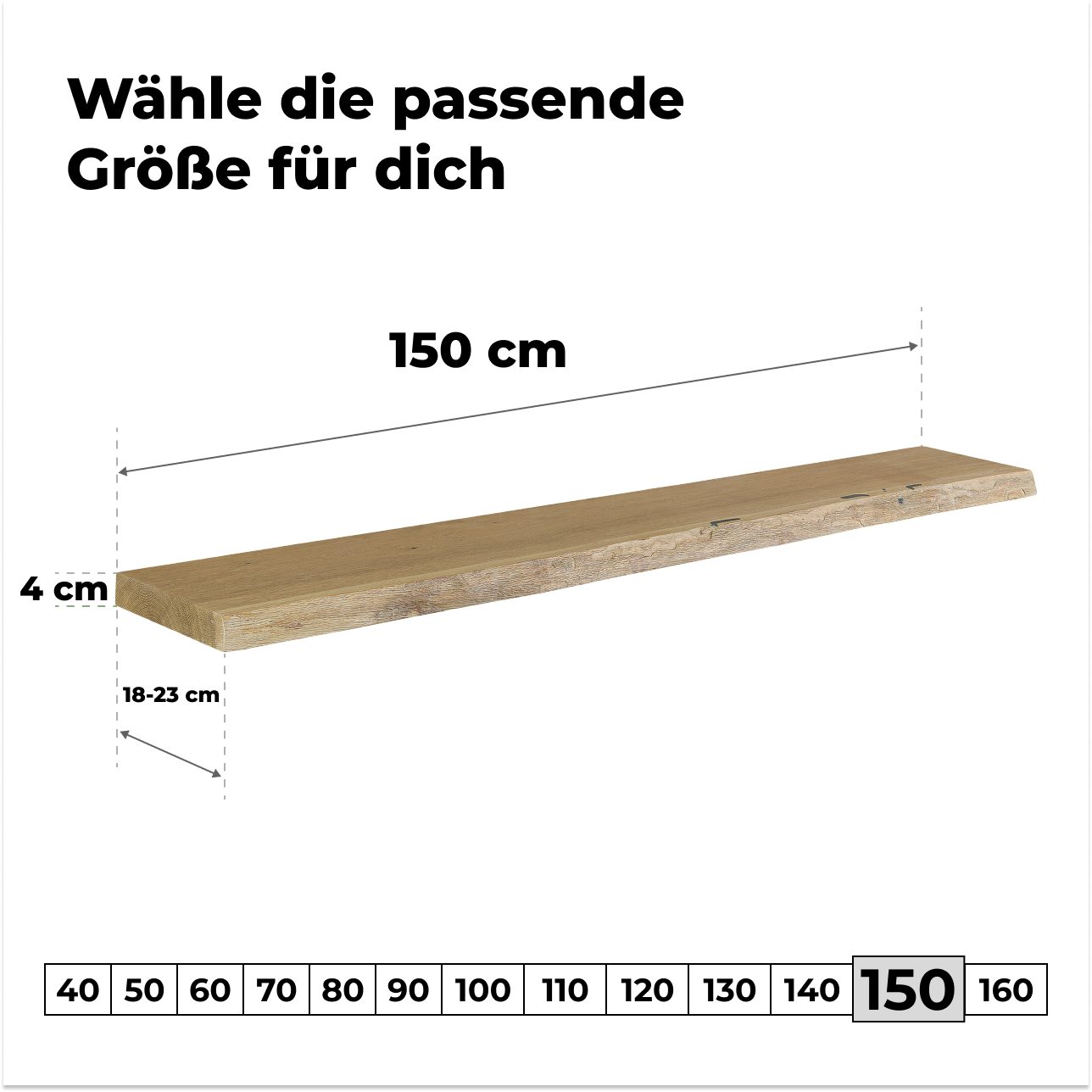 tømmermann Wandregal Schweberegal Holzregal mit Baumkante - Hängeregal aus Massivholz Eiche, Komplett-Set