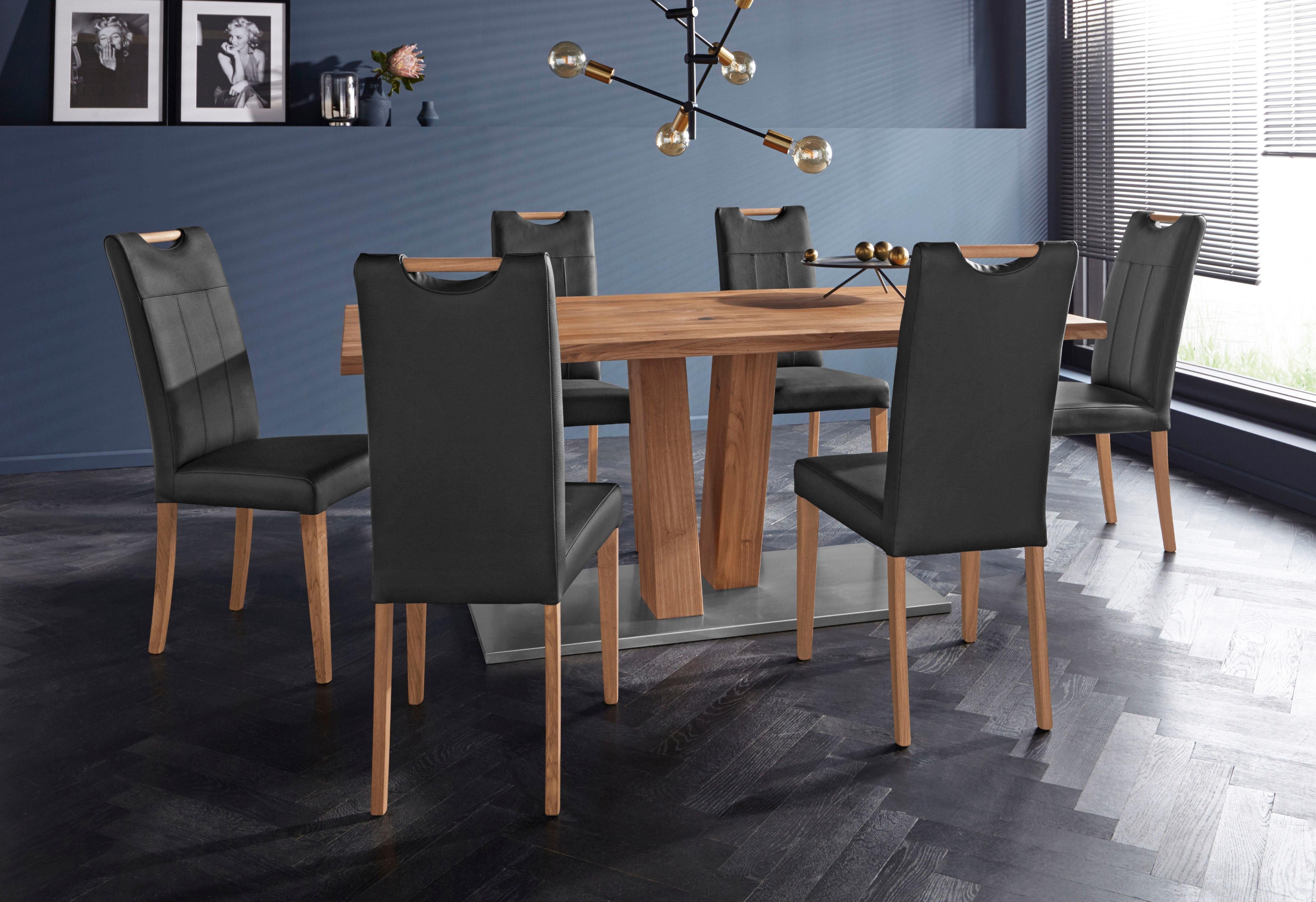 Home affaire Esszimmerstuhl Roberta (Set, 2 St), mit Bezug aus Echtleder und Gestell aus Eiche Massivholz