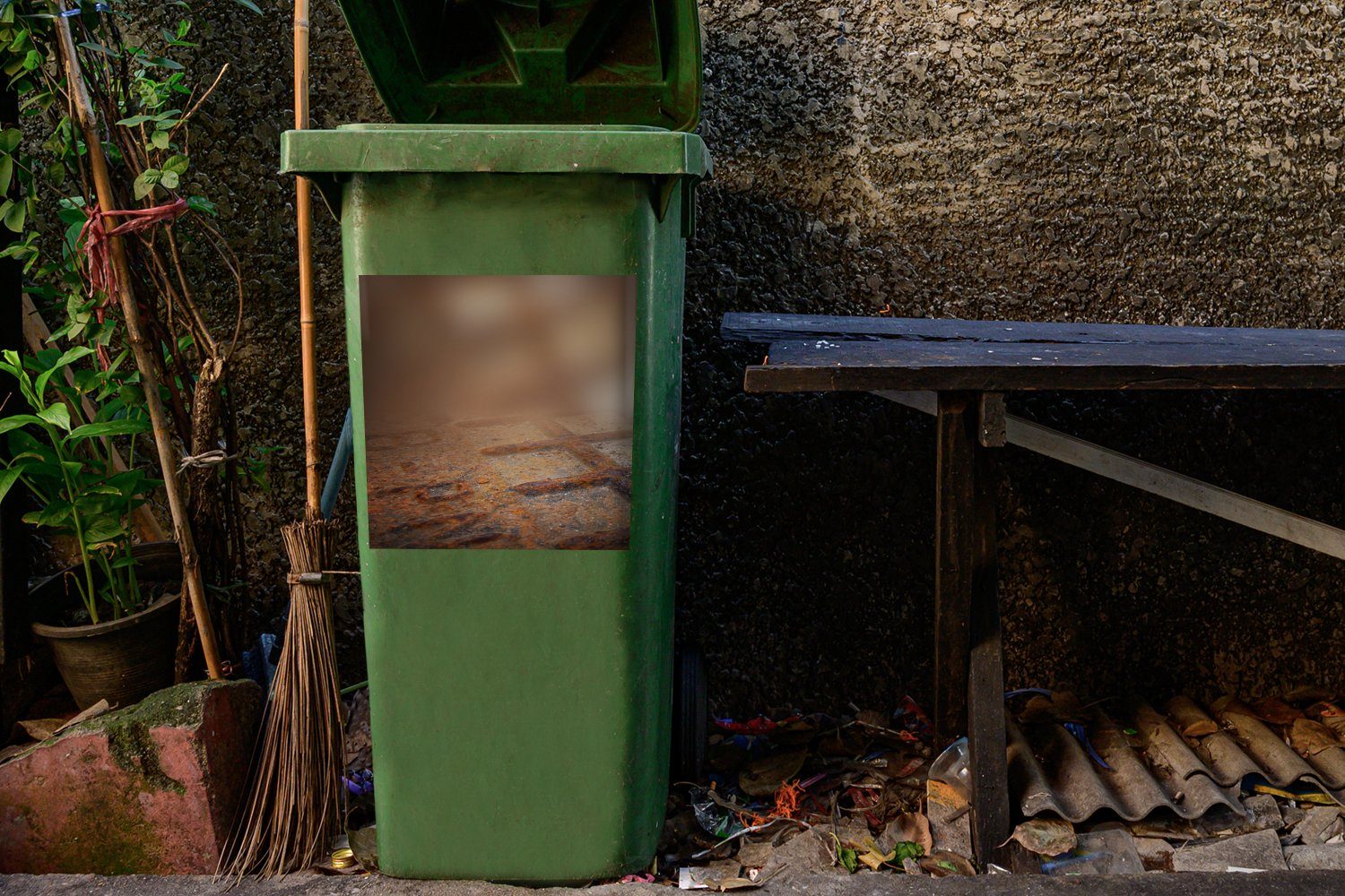 Mülleimer-aufkleber, St), Industriell Abfalbehälter Container, Vintage Sticker, (1 Rost MuchoWow Mülltonne, - - Eisen Wandsticker -