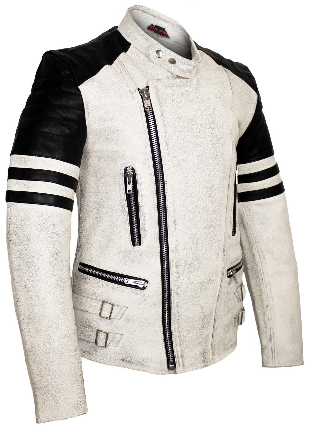 MDM Motorradjacke Herren Retro Lederjacke Motorrad Jacke in Schwarz mit Pro günstig online kaufen