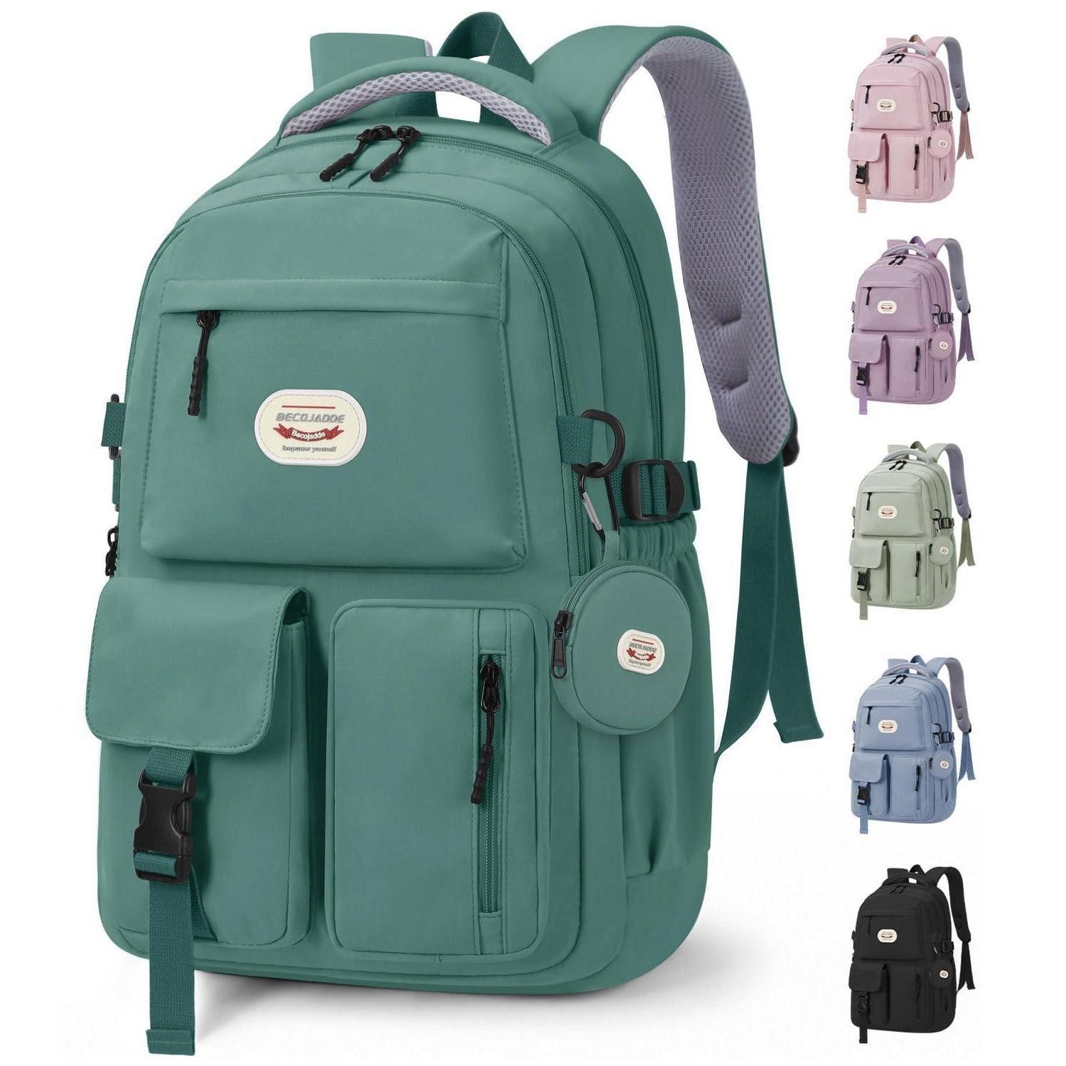 LuxusKollektion Schulrucksack Damen Rucksack 25L Dunkelgrün mit Laptopfach