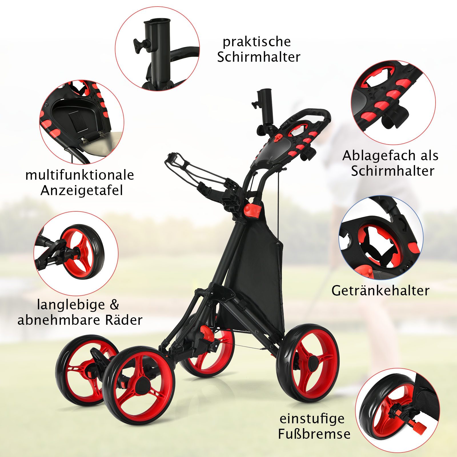 COSTWAY Golftrolley, 4 Rad Golfwagen klappbar aus Aluminum