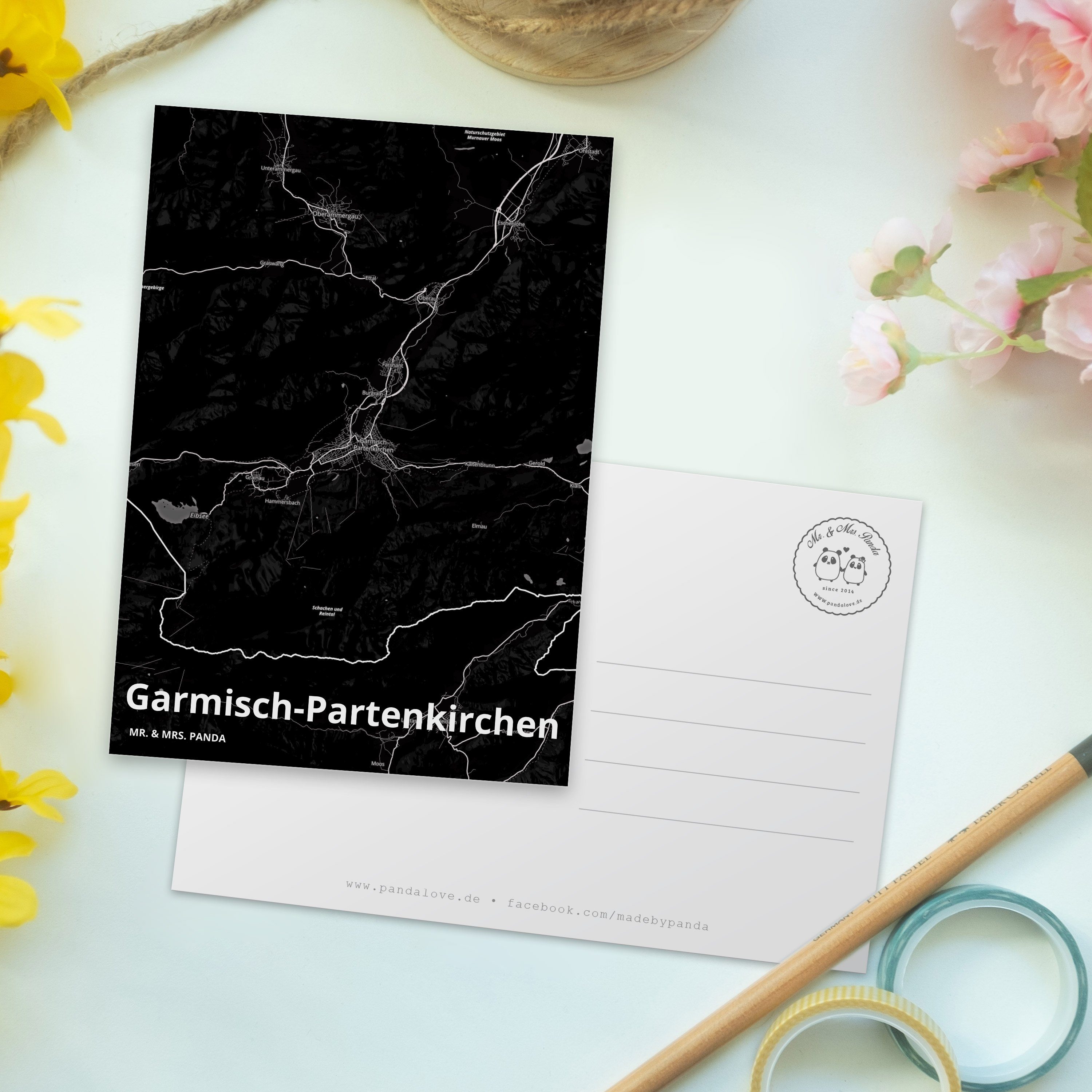 Mr. & Garmisch-Partenkirchen Geschenk, Gesch Dankeskarte, - Grußkarte, Panda Ort, Mrs. Postkarte