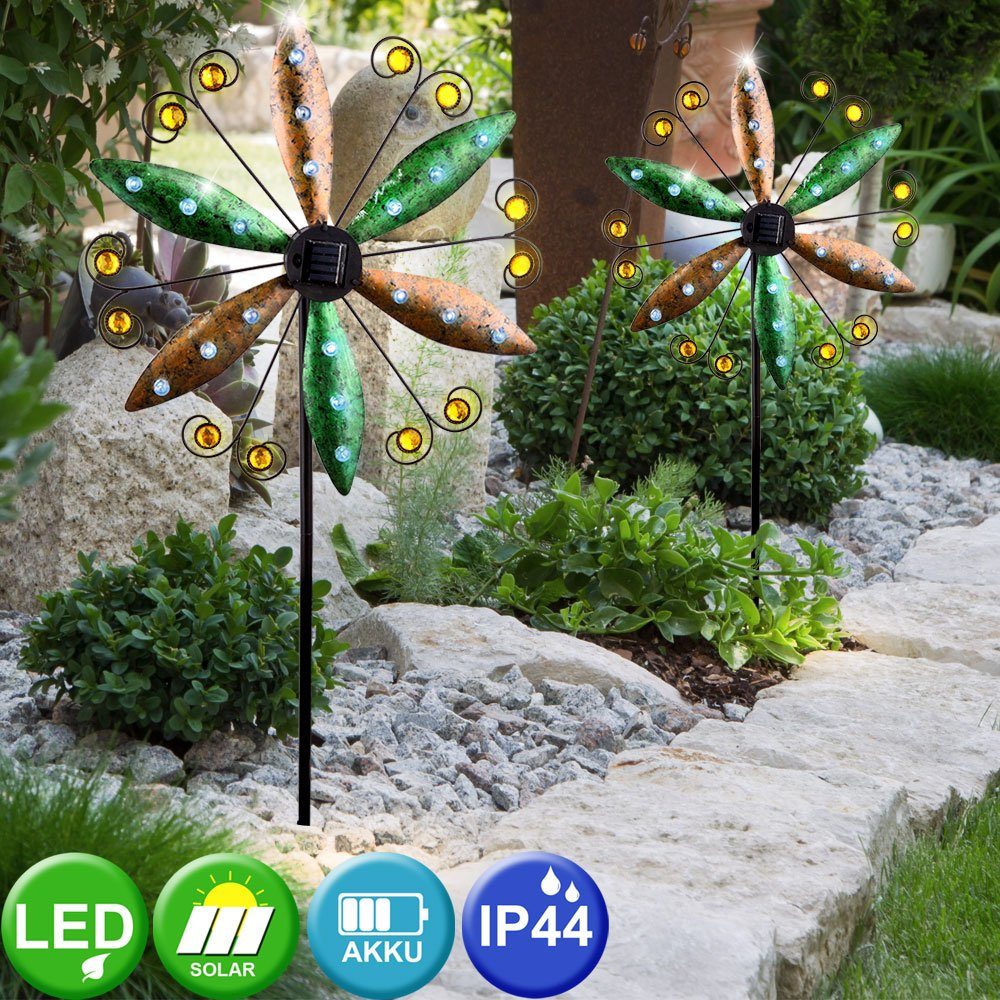 etc-shop LED fest Solarleuchten Steckleuchte Windrad Solarleuchte, LED-Leuchtmittel Außen für Dekoleuchte Warmweiß, verbaut