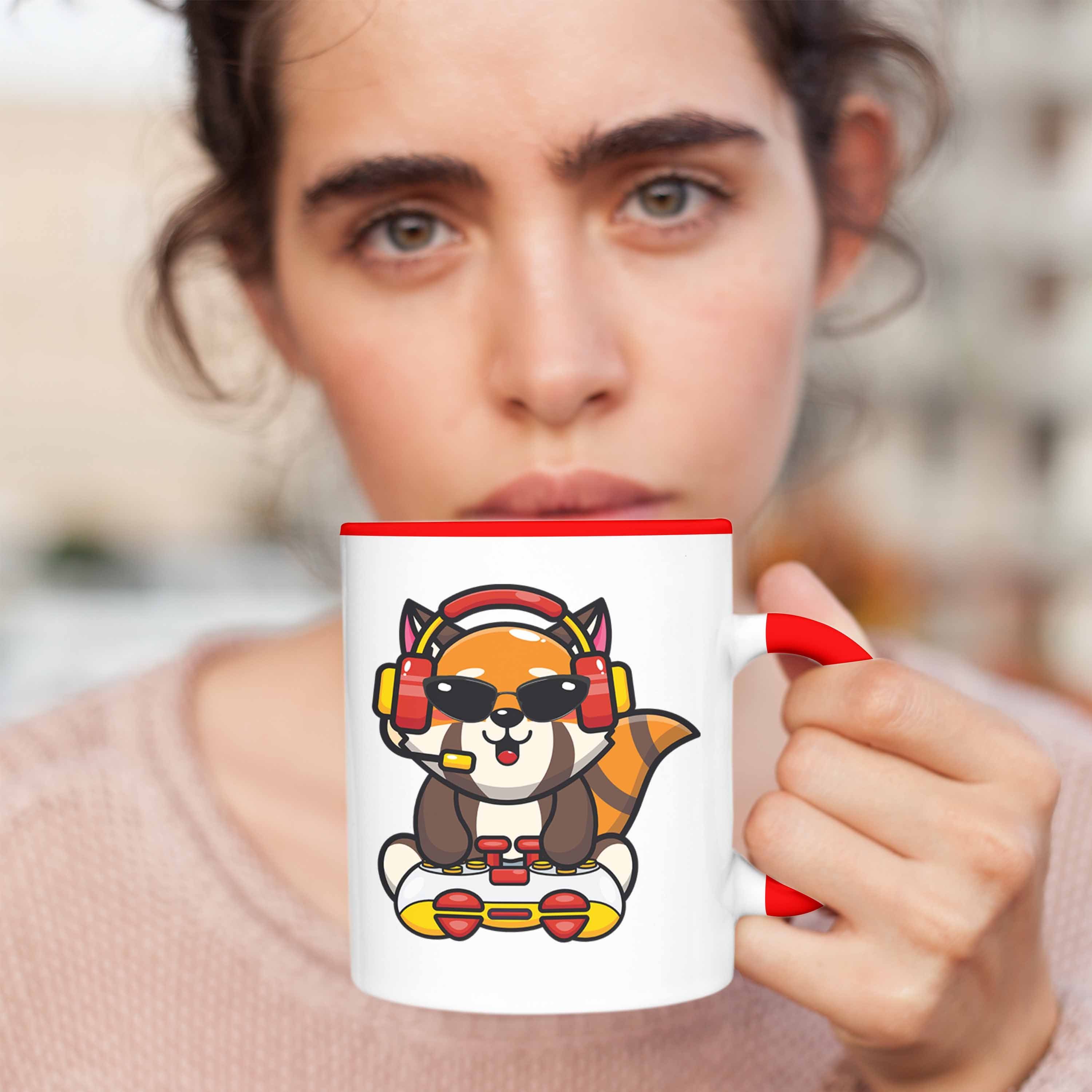 Trendation Jungs Panda Gaming Rot Trendation Gamer Tasse - Mädchen Gaming Lustige Jungen für Grafik Geschenkidee Tasse Kinder