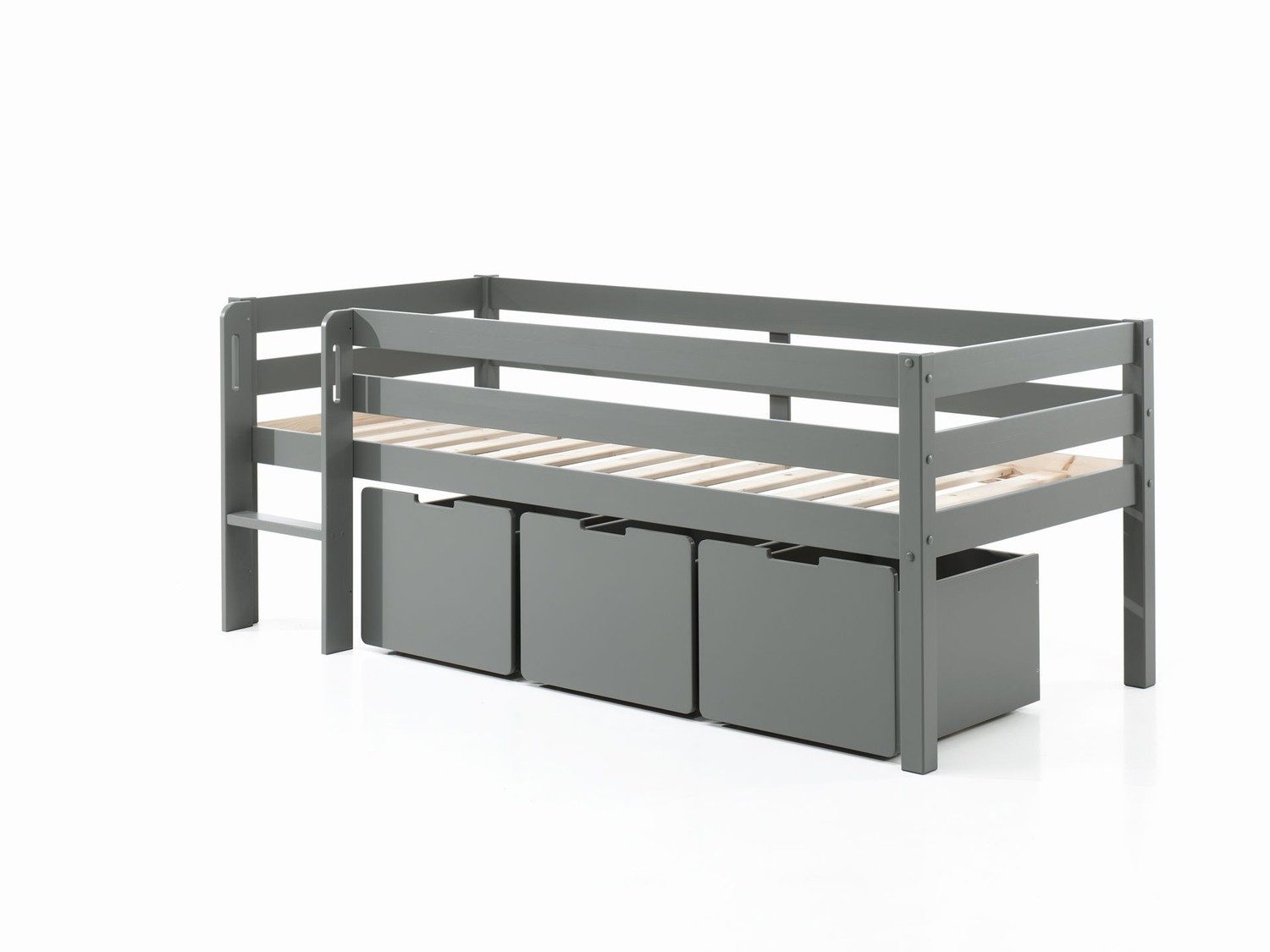 Natur24 Einzelbett Kojen-Spielbett 90x200 cm Schubkästen Kiefer MDF Grau