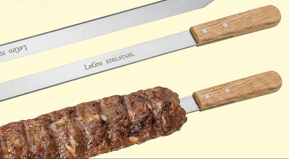 Kette´s Grillzubehör Grillspieß Adana Grillspieß mit Holzgriff 60cm 25mm Breit Edelstahl (12 Stück im Karton oder 6 Stück in Tasche), hitzebeständig und korrosionsbeständig