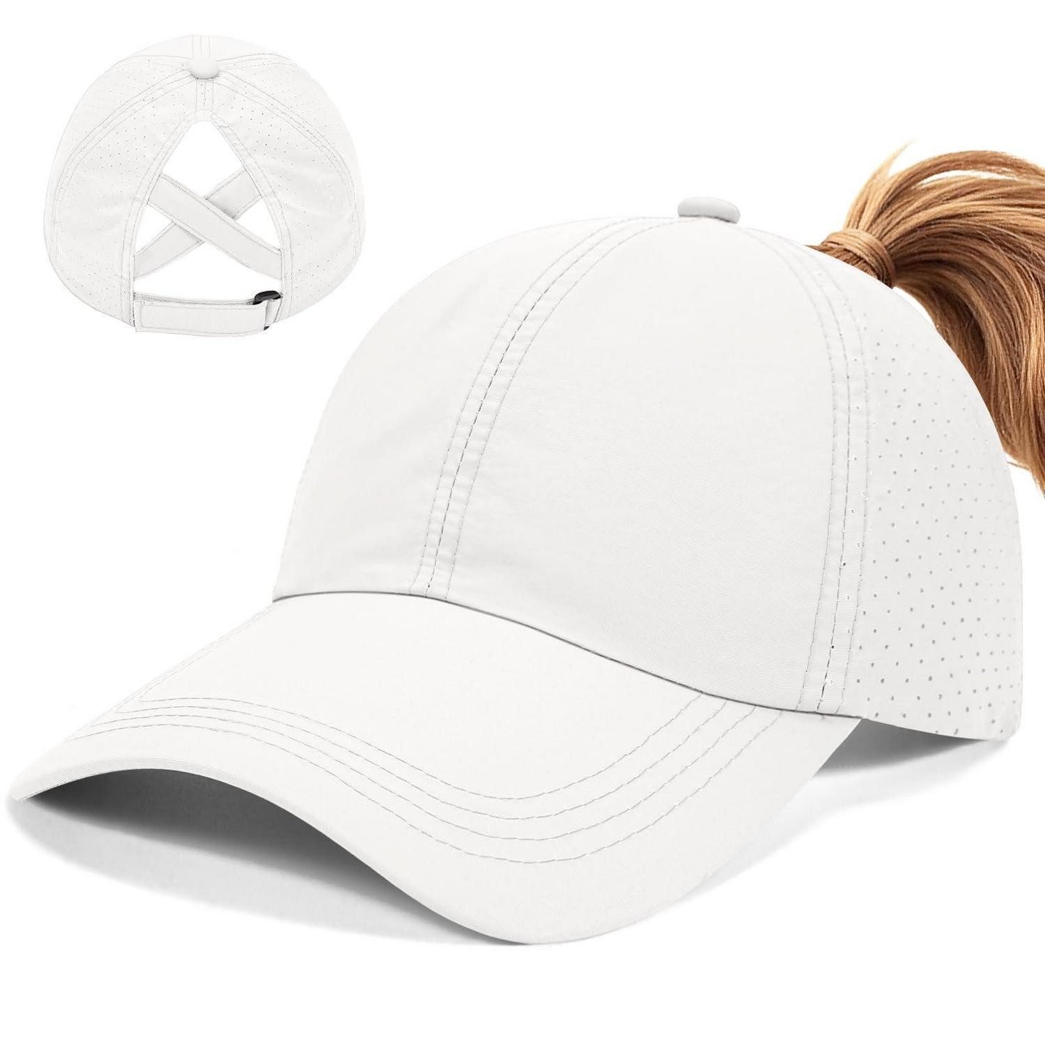 Baseball Cap Basecap Damen Zopfloch Pferdeschwanz Sonnenschutz Weiß Einheitsgröße