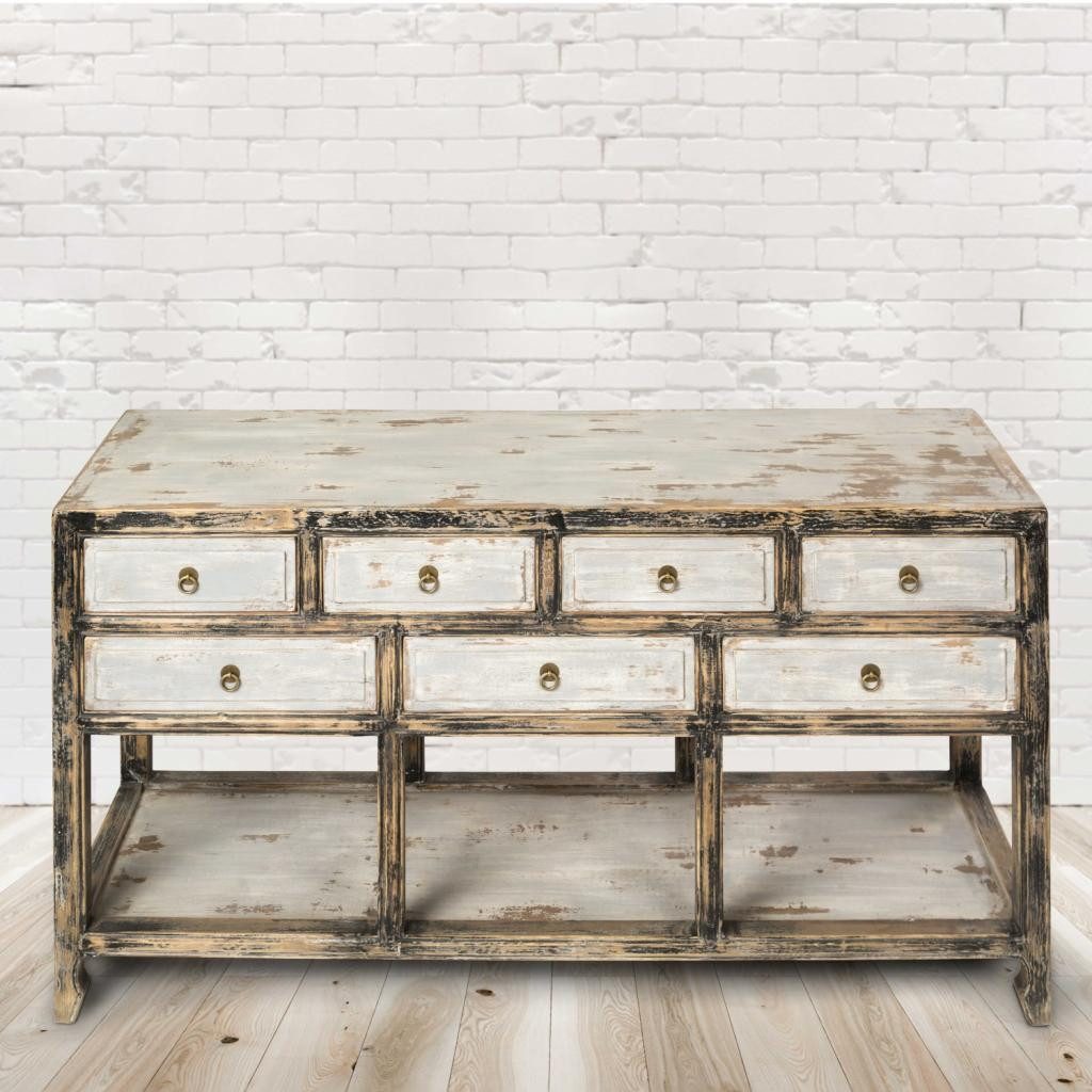 PureHaven Sideboard Kommode 154x42x85 cm Vintage Style Unikat aus Vollholz, Standsicher und robust dank massiver Bauweise