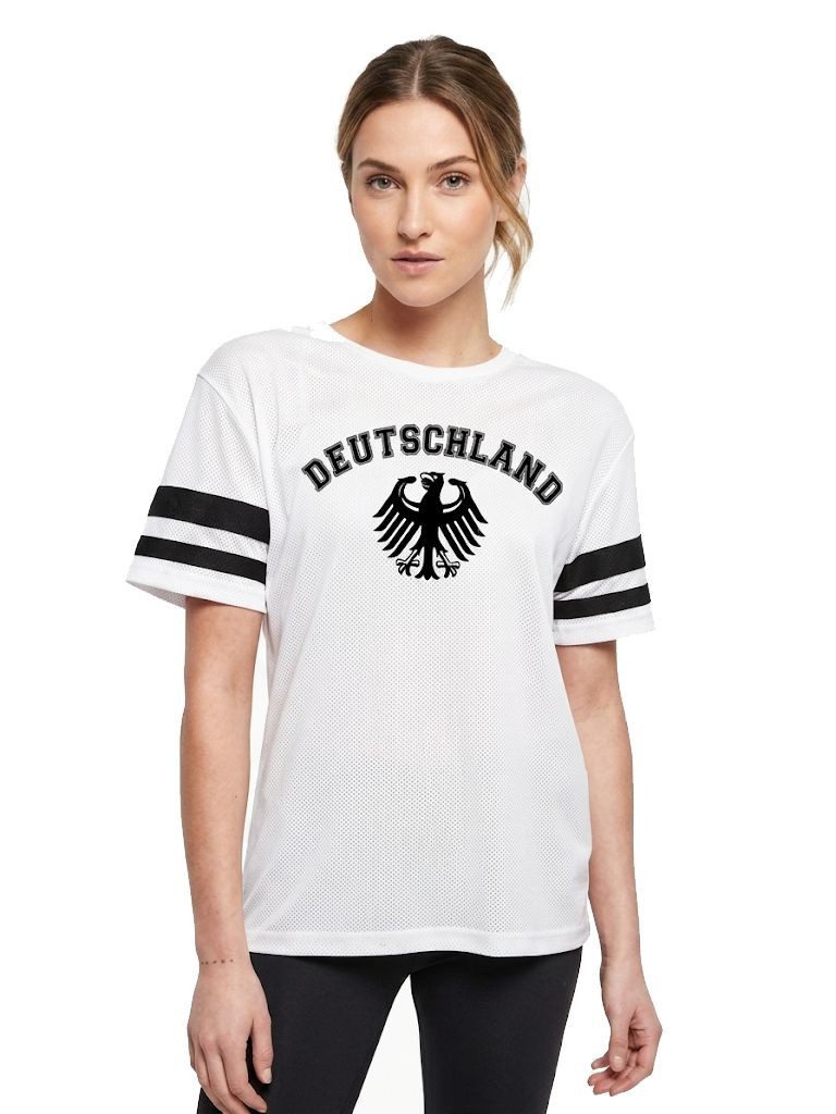 coole-fun-t-shirts Print-Shirt Deutschland Damen WM 2026 Fan T-Shirt Schwarz Weiß Oversize Mesh Trikot Deutschland Damen
