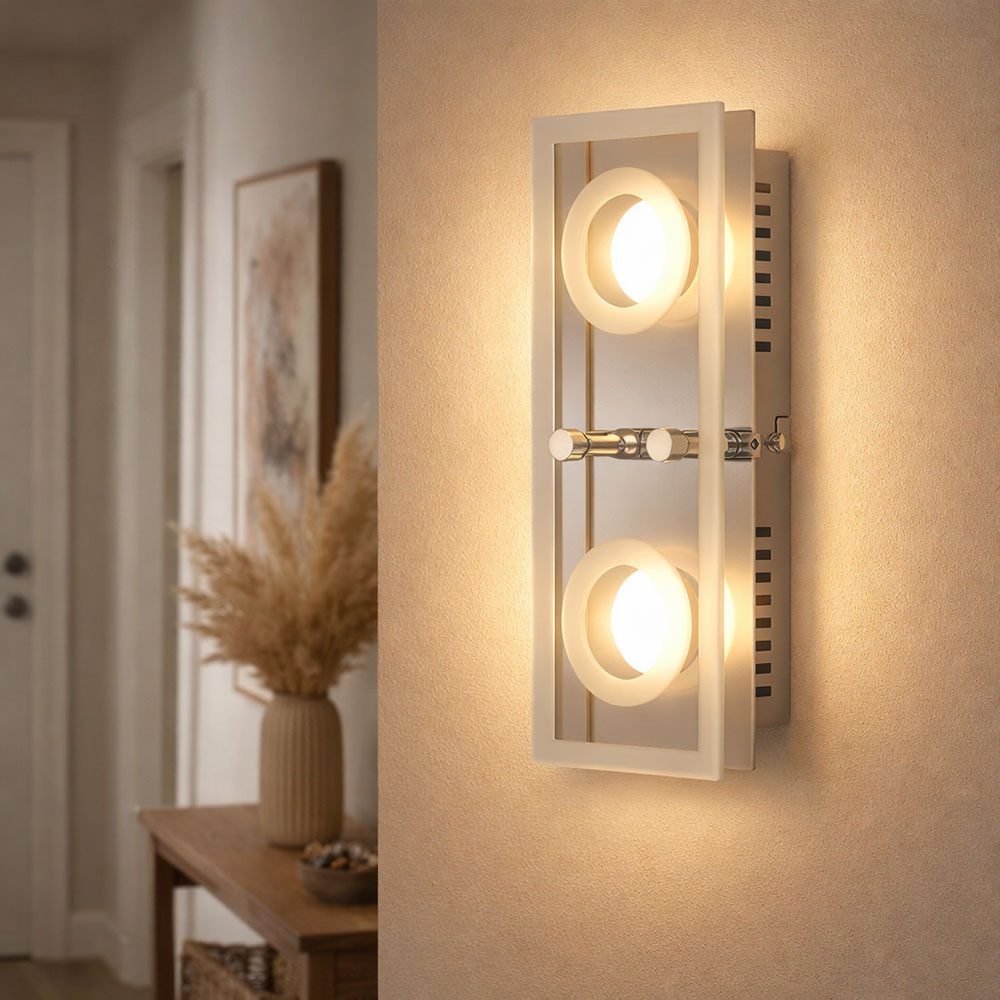 WOFI LED Wandleuchte, LED-Leuchtmittel fest verbaut, Warmweiß, LED Decken Leuchte Wohnraum Wand Lampe Glas Strahler silber 2-flg WOFI