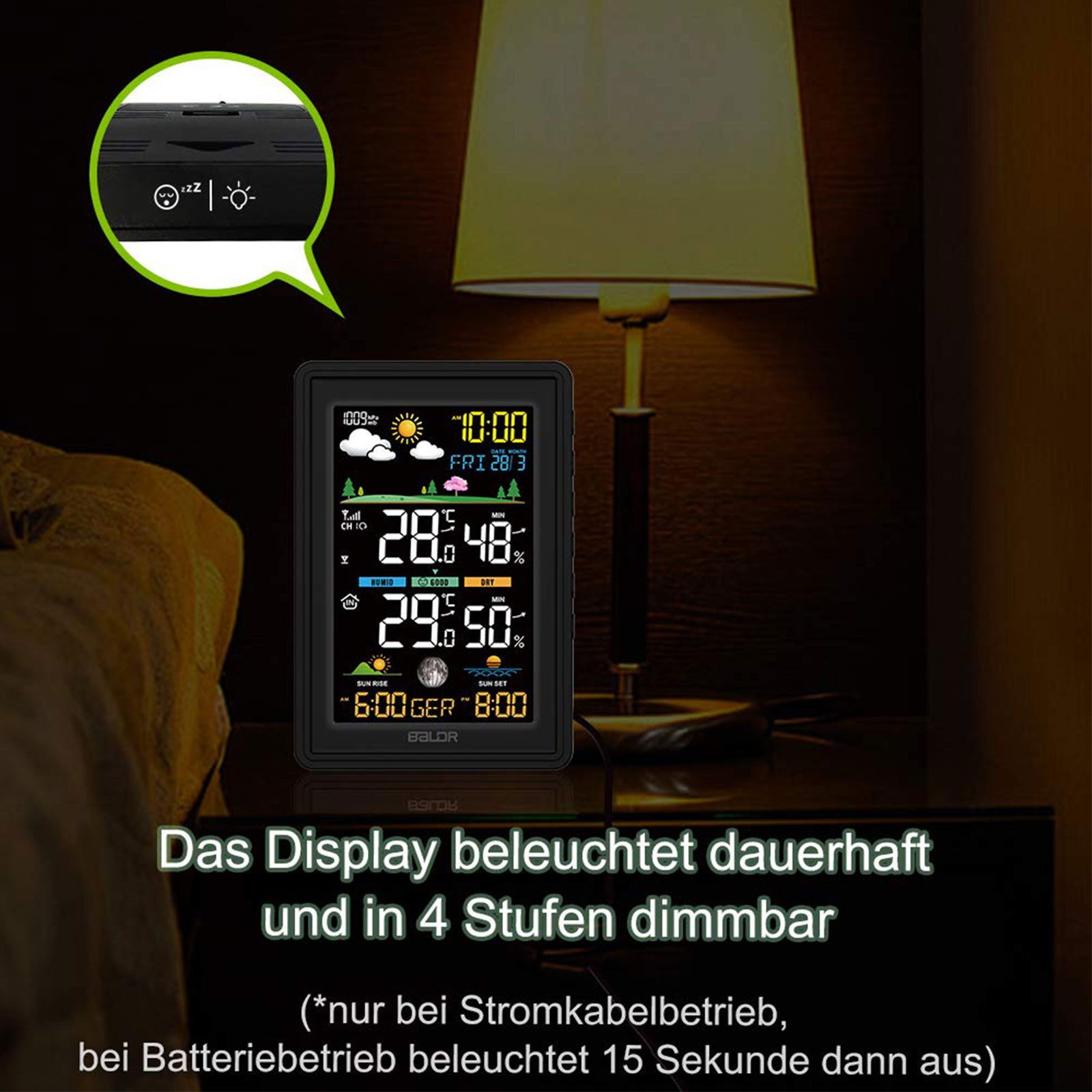 MODFU Wetterstation Digital Wetteruhr Thermometer Klimamonitor Funkwetterstation (mit AuBensensor, Luftfeuchtigkeit Temperaturanzeige für Klima Monitor Innen Außen)