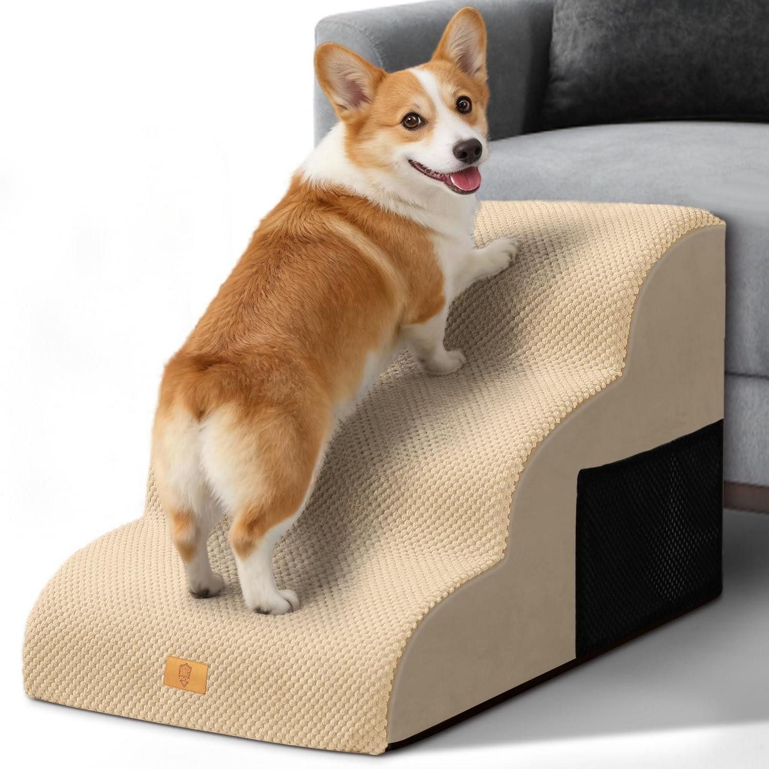 LuxusKollektion Haustiertreppe Hundetreppe 3 Stufen Schaumstoff Beige (1-St)