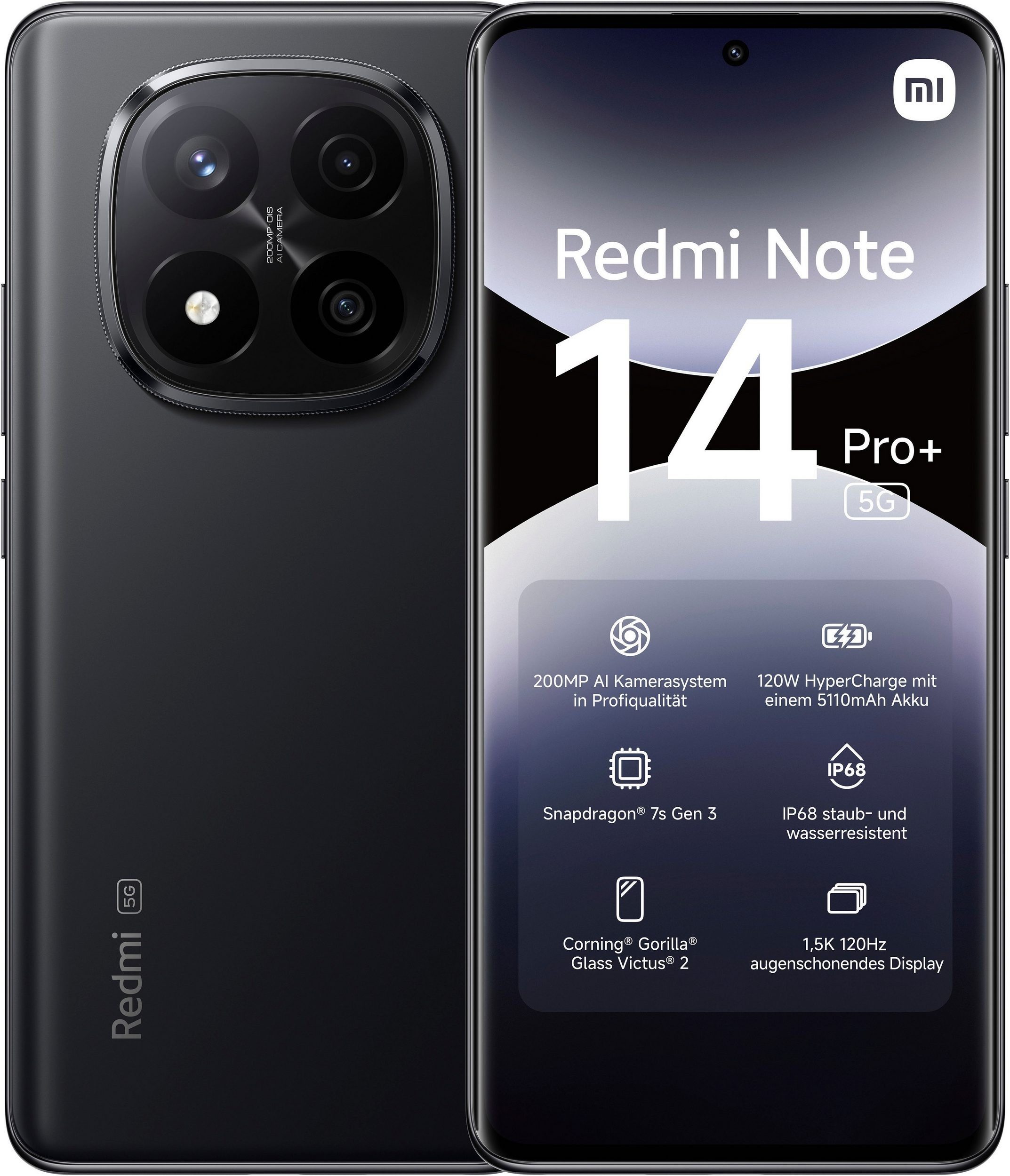Xiaomi Redmi Note 14 Pro+ 5G 12 + 512 GB Smartphone (16,94 cm, 200 MP Kamera, 6,67 Zoll, 120 Hz Display, AI-Funktionen, 5110 mAh, 120 W, NFC, IP68)