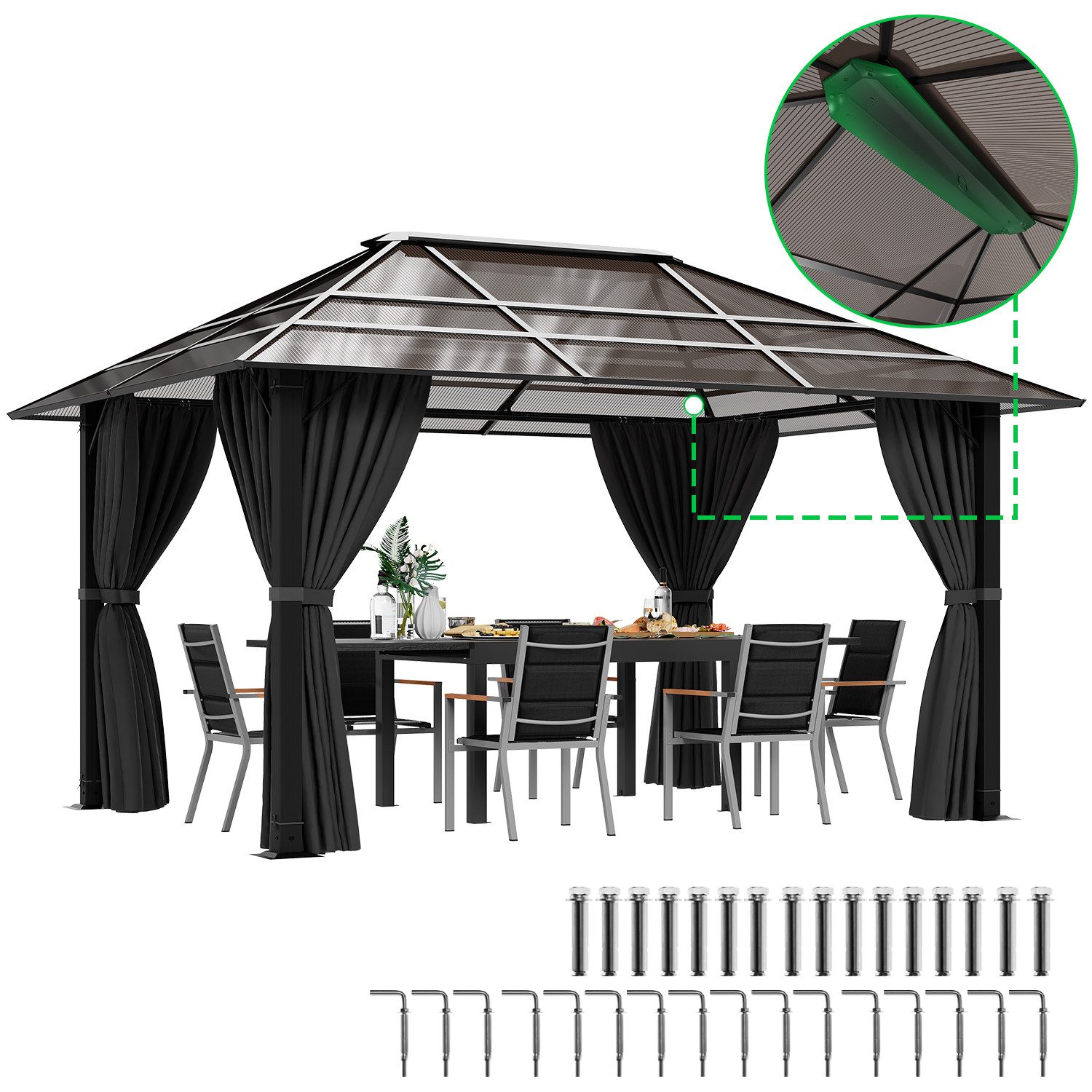 GUNJI Pavillon 3*3m/3*4m Gartenpavillon Aluminium Gazebo günstig online kaufen