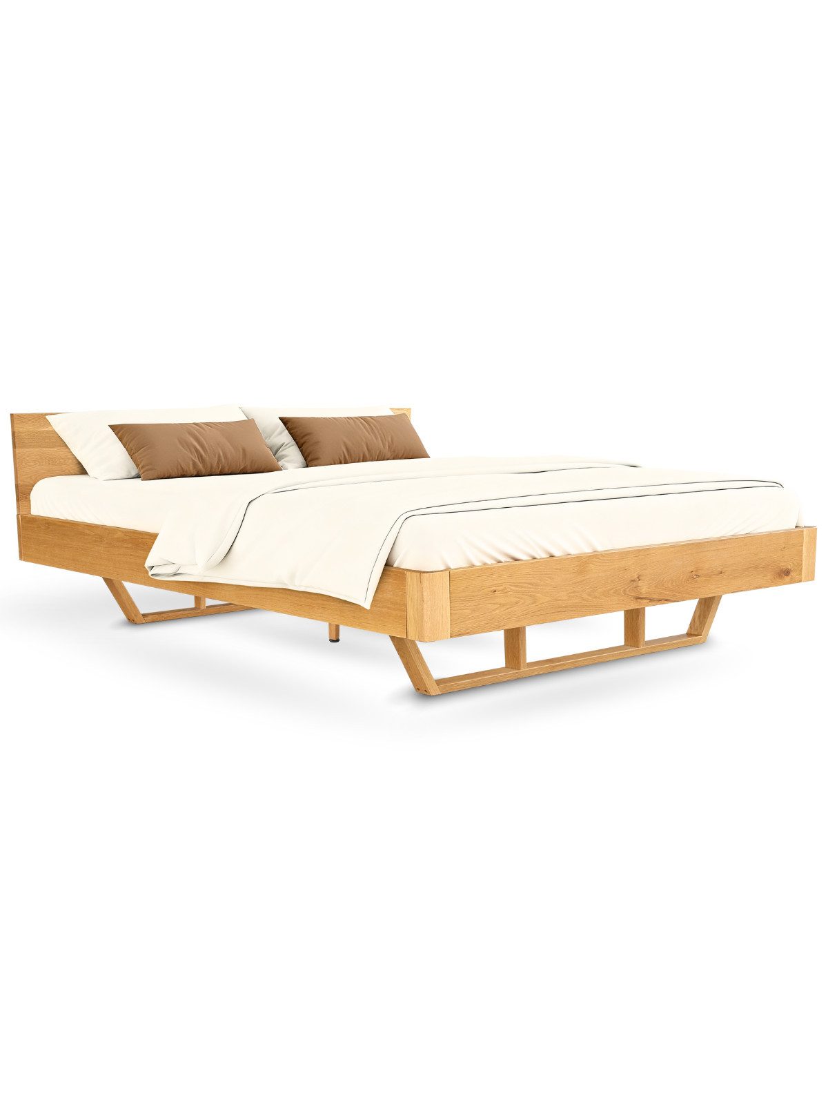 holz4home® Bettgestell Massivholzbett Eiche I Holzbett Massiv Eichenholz Metall-/ Holzbeine, Massivholz