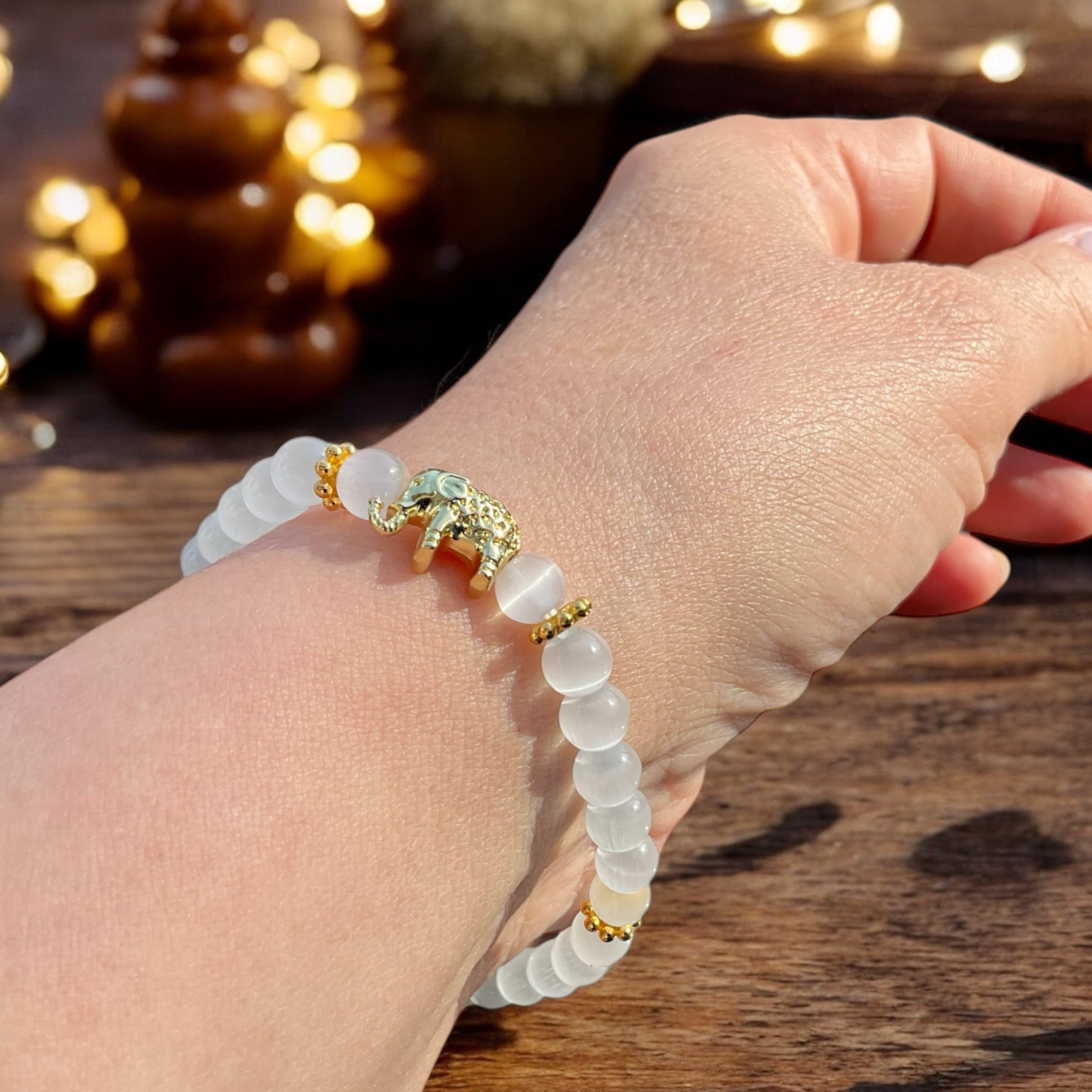 Steinfixx® Perlenarmband Selenit Edelsteinarmband Elefant mit 14 k vergolde günstig online kaufen