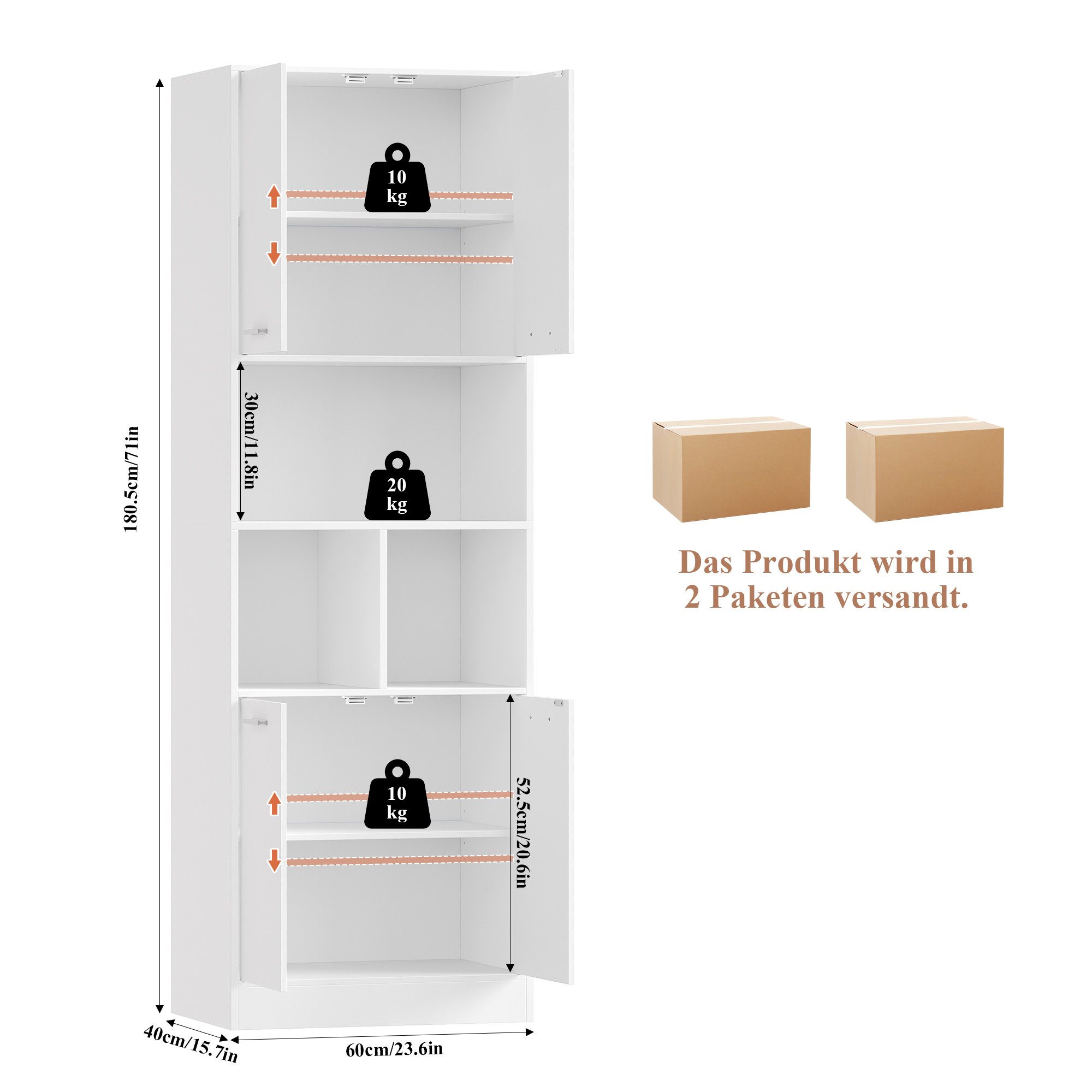 Homfa Hochschrank Badschrank Bücherschrank Badezimmerschrank 180x60x40cm – Bild 3 von 5