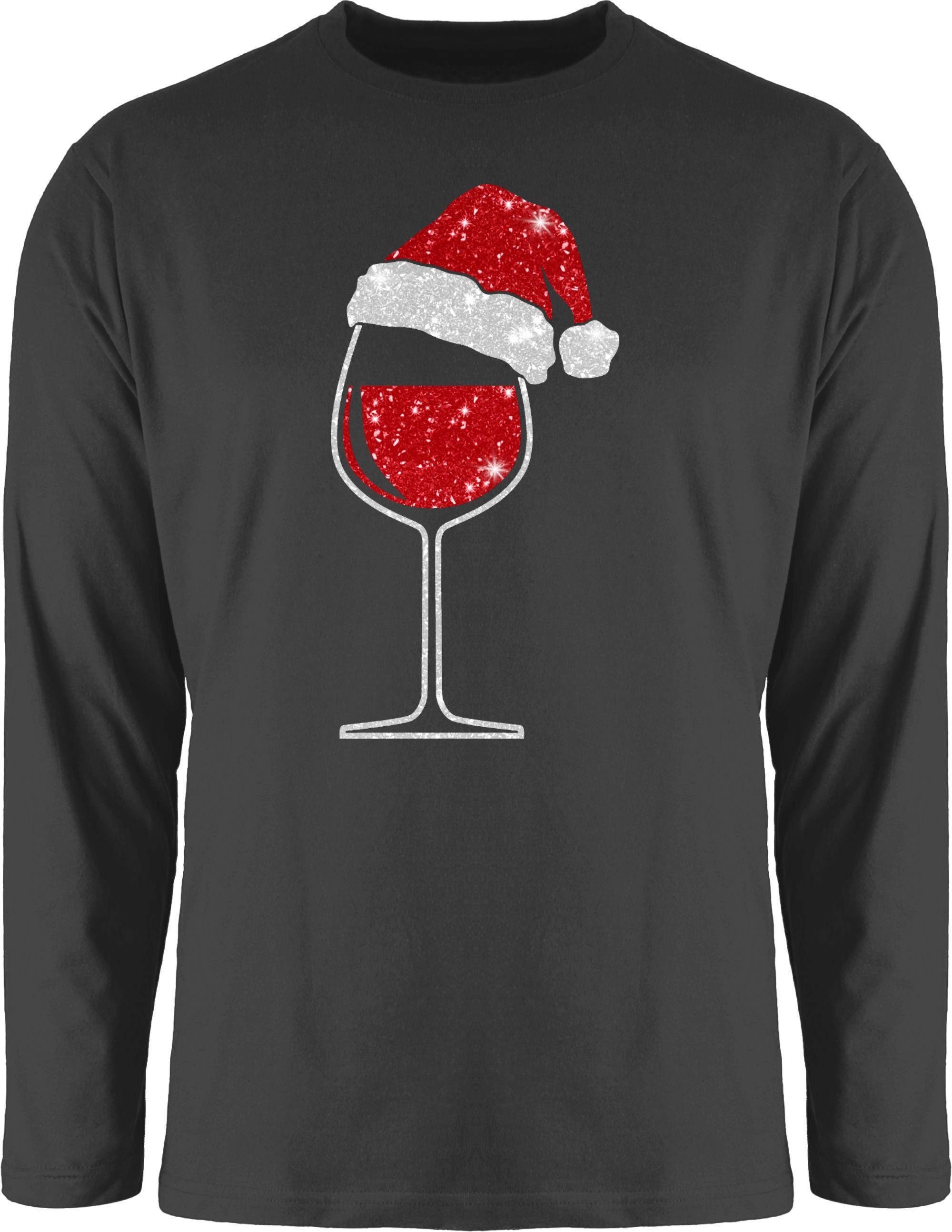 Kleidung mit Weihnachtsmütze Rundhalsshirt Weinglas Weihachten Shirtracer Schwarz 1