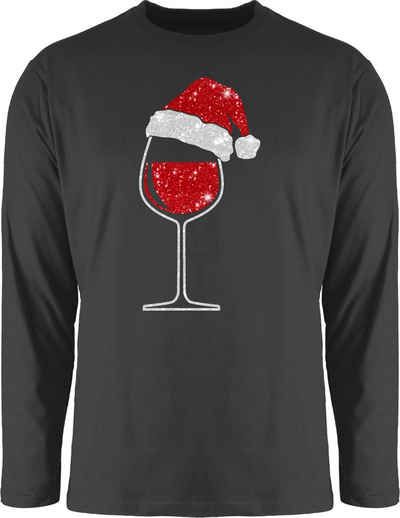 Shirtracer Rundhalsshirt Weinglas mit Weihnachtsmütze Weihachten Kleidung