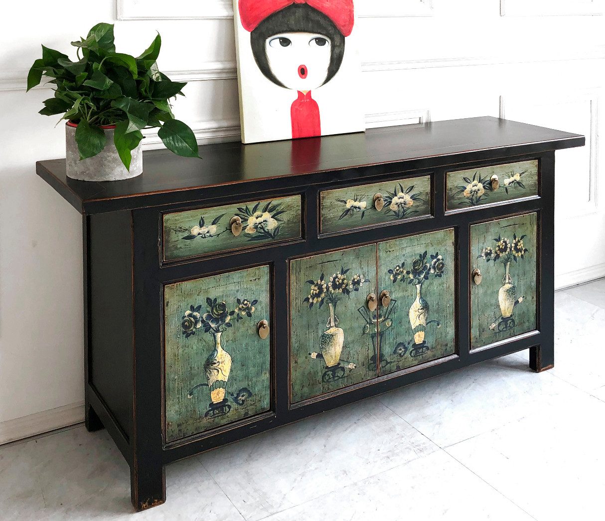 OPIUM OUTLET Sideboard Schrank Kommode Asia Vintage Möbel chinesisch orientalisch asiatisch (authentische Motive, Hochzeitsschrank Anrichte Buffet), B x T x H: 175 cm x 45 cm x 85 cm / komplett montiert
