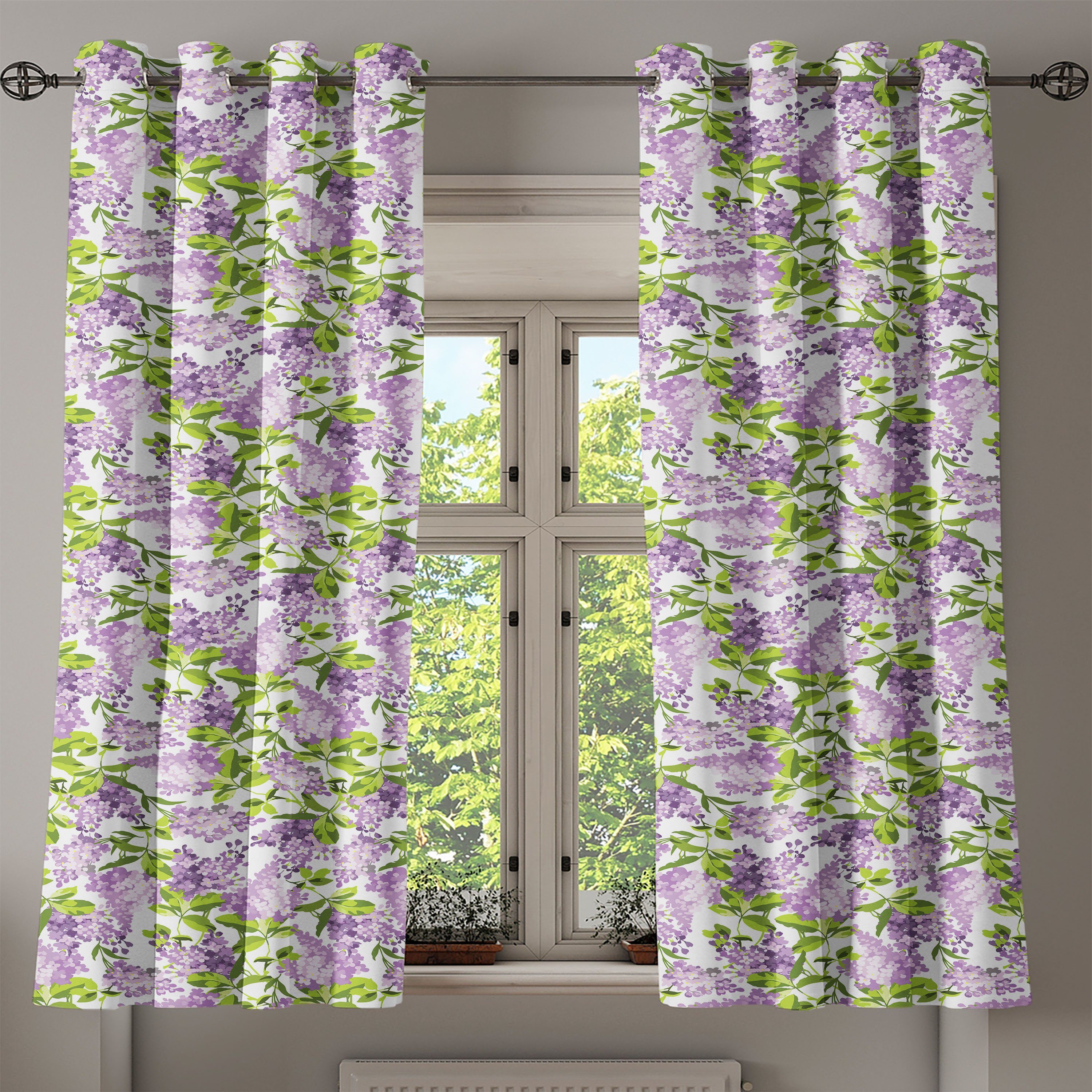 Gardine Dekorative 2-Panel-Fenstervorhänge für Schlafzimmer Mauve Botanic Frühling Abakuhaus, Pflanzen Wohnzimmer