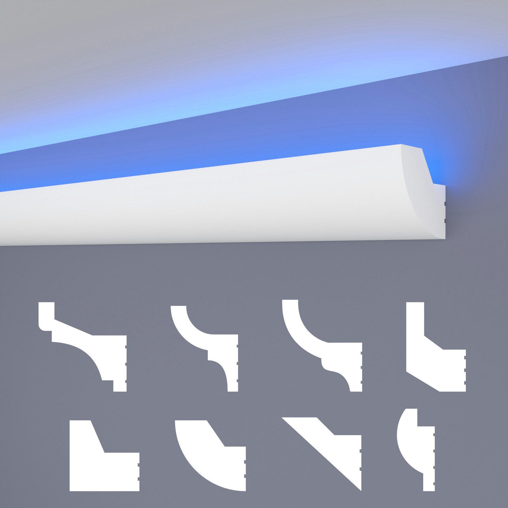 HEXIMO Eckprofil (LED Stuckleisten klassisch, XPS Styropor indirekte Beleuchtung Wand- & Deckenleisten Lichtvoutenprofil (Muster HLED 26)