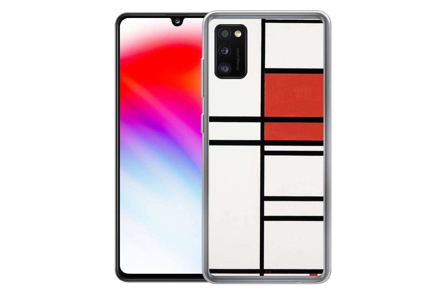 MuchoWow Handyhülle für Samsung Galaxy A41 Komposition mit Rot und Weiß - Piet Mondrian, Smartphone-Bumper, Print, Handy Schutzhülle Dünn