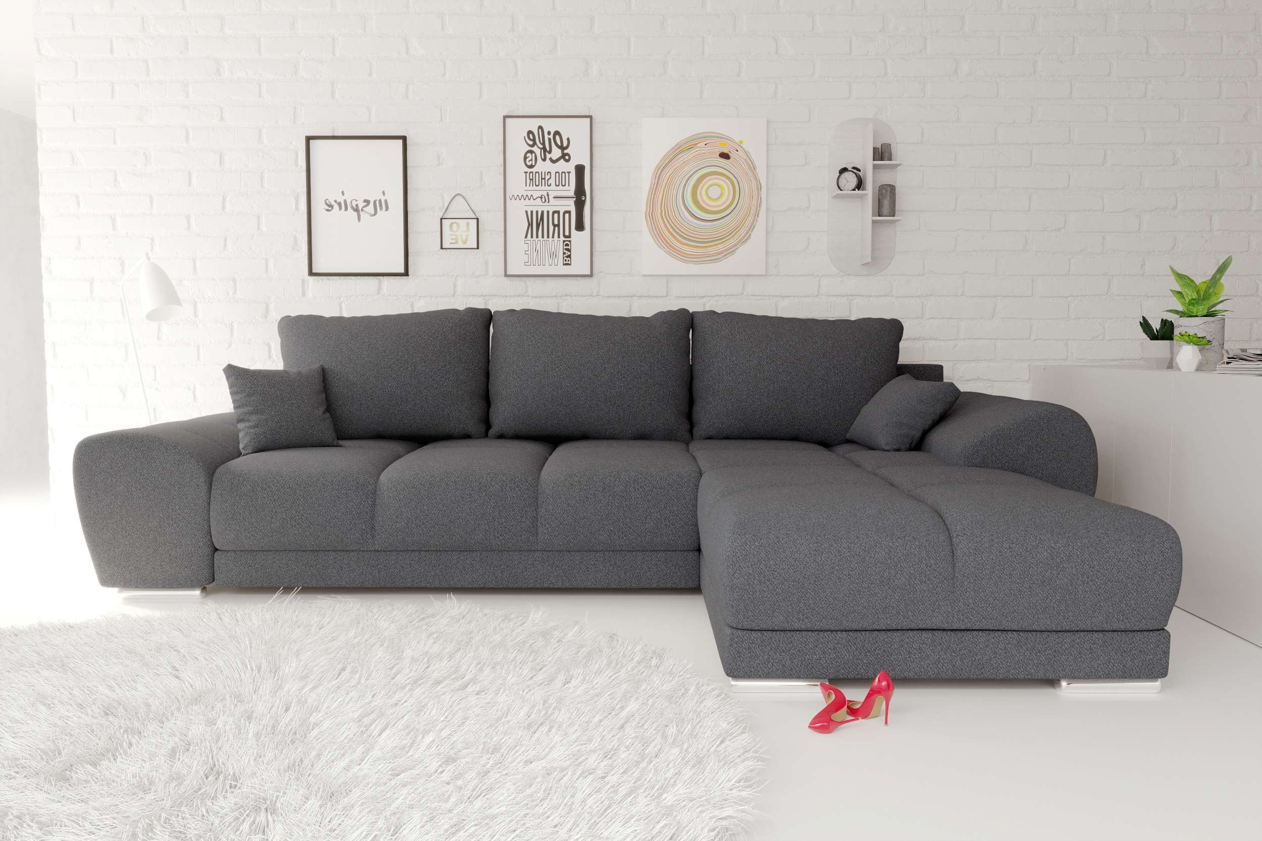 99rooms Ecksofa Antalya, Sofa L-Form, Eckcouch, mit Rückenkissen, Schlaffunktion, Strukturstoff NEVE