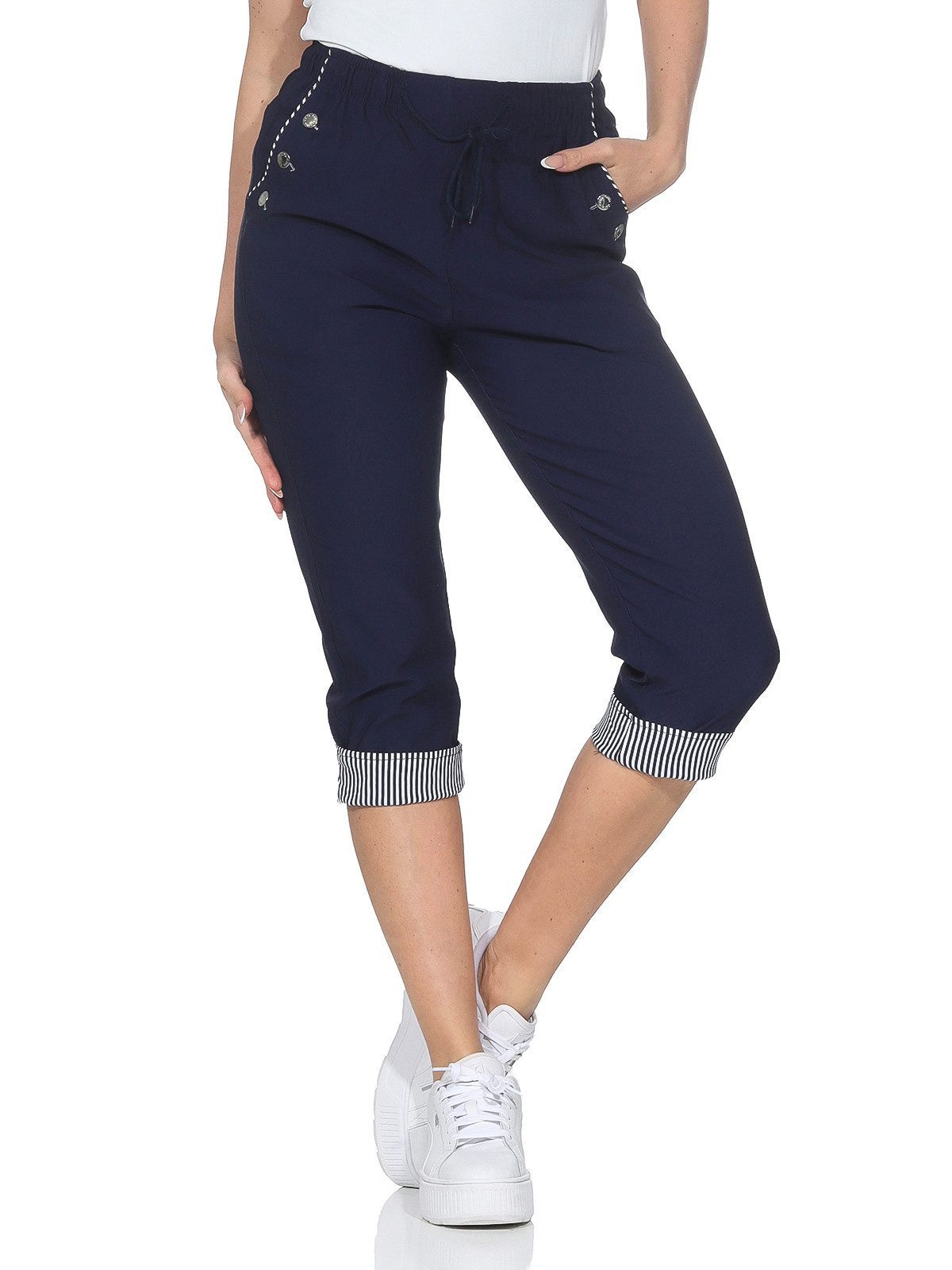 OriginalYou Caprihose Damen Schlupfhose 7/8 Stoffhose maritime Sommerhose Elastikbund, auch in großen Größen