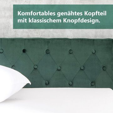 Celya Polsterbett 140 x 200 cm Bett mit Bettkasten, Samt-Stoff Polsterbett Lattenrost Doppelbett Stauraum Holzfuß schwarz