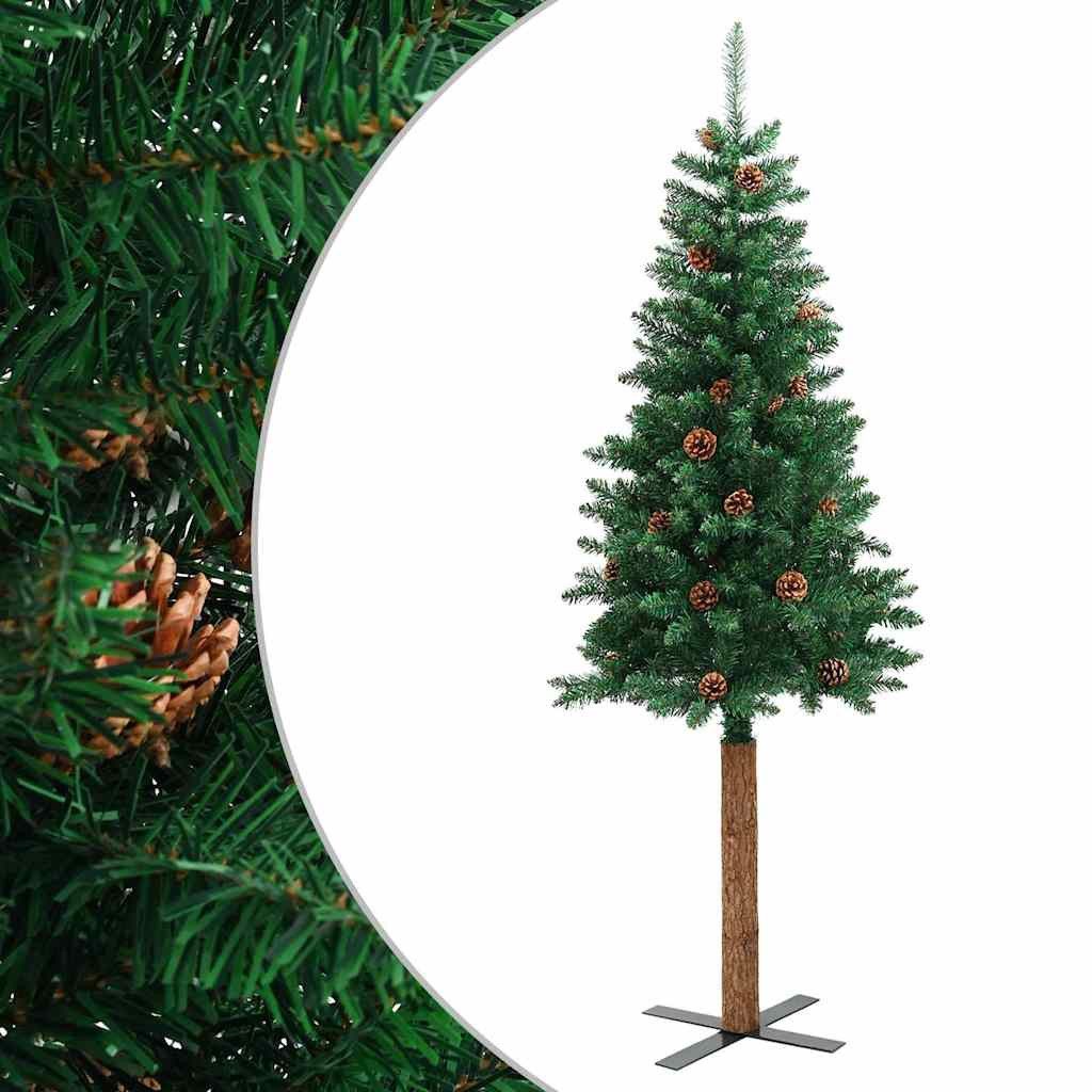furnicato Künstlicher Weihnachtsbaum Schmaler Weihnachtsbaum 150 cm Grün mit Massivholz-Ständer, Künstliche Tanne mit 291 Spitzen, 33 Zapfen für den Innenbereic – Bild 2 von 5
