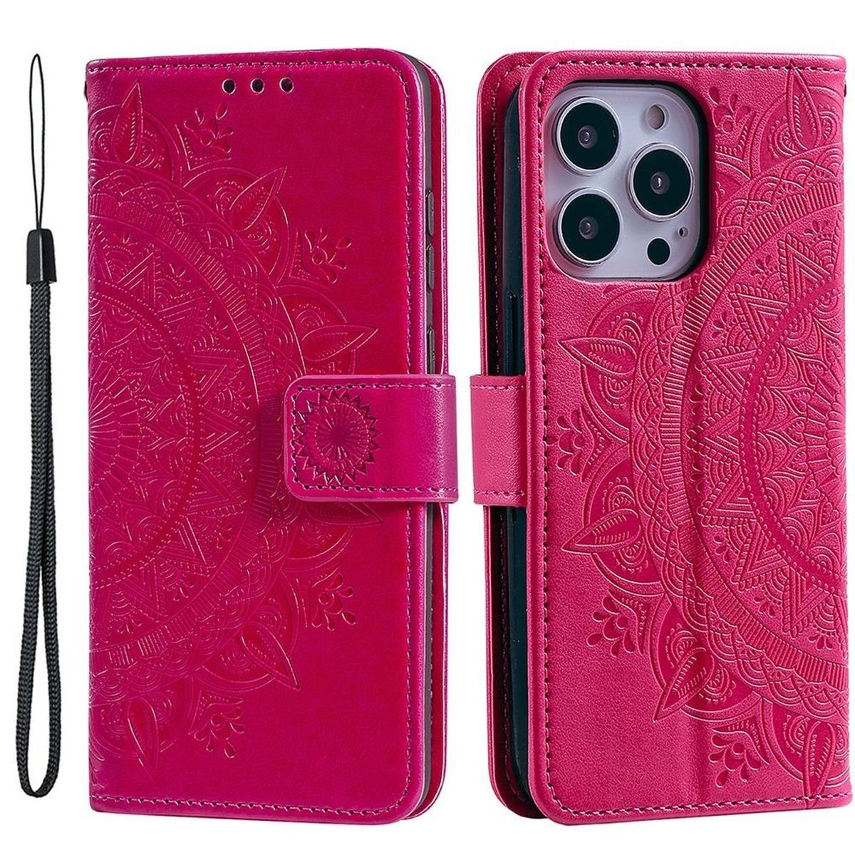 CoverKingz Handyhülle Hülle für Apple iPhone 14 Pro Max Handyhülle Flip Case Schutzhülle 17,0 cm (6,69 Zoll), Klapphülle Schutzhülle mit Kartenfach Schutztasche Motiv Mandala