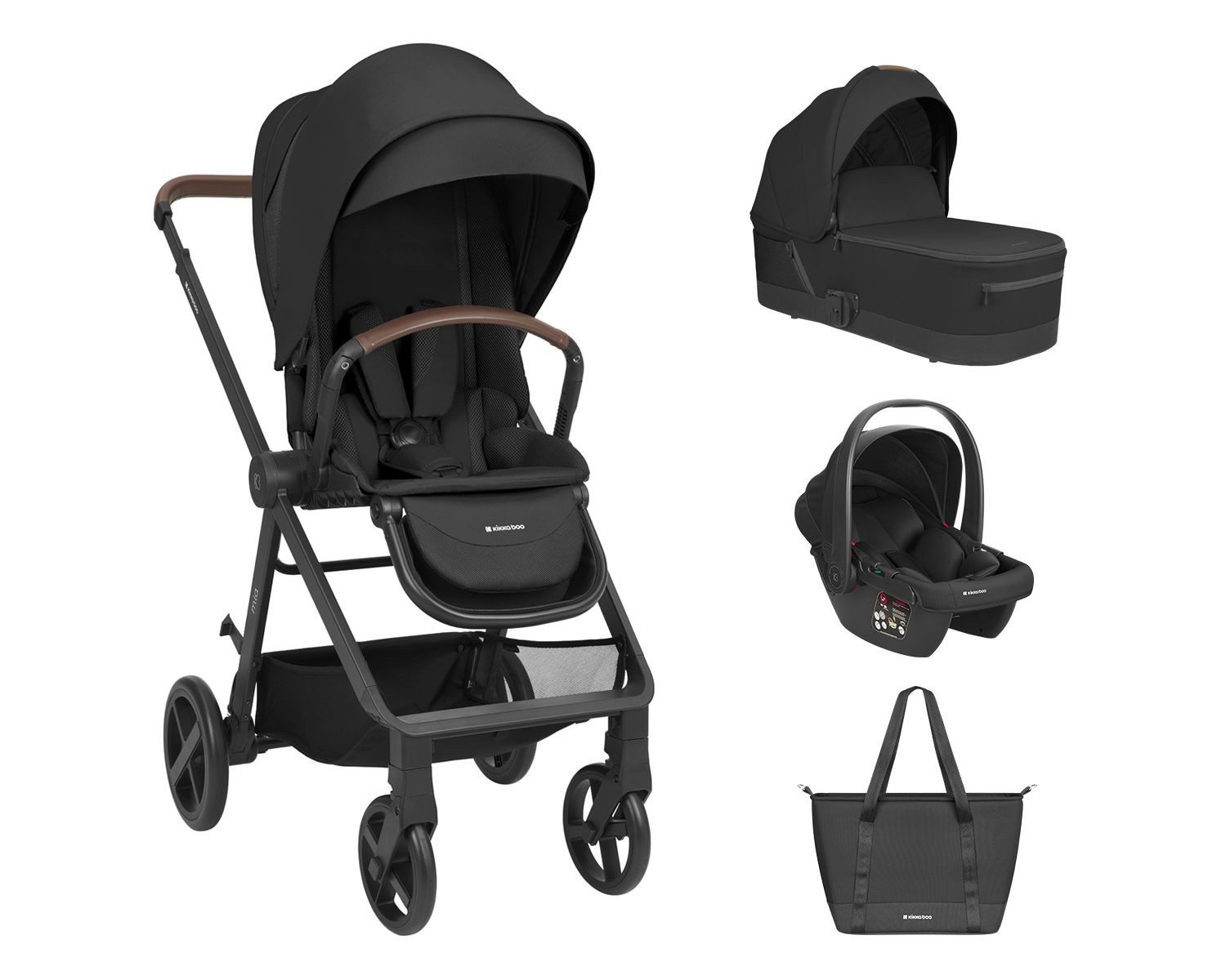 Kikkaboo Kombi-Kinderwagen Kombikinderwagen Mia 3 in 1, Babywanne Babyschale Wickeltasche Matratze