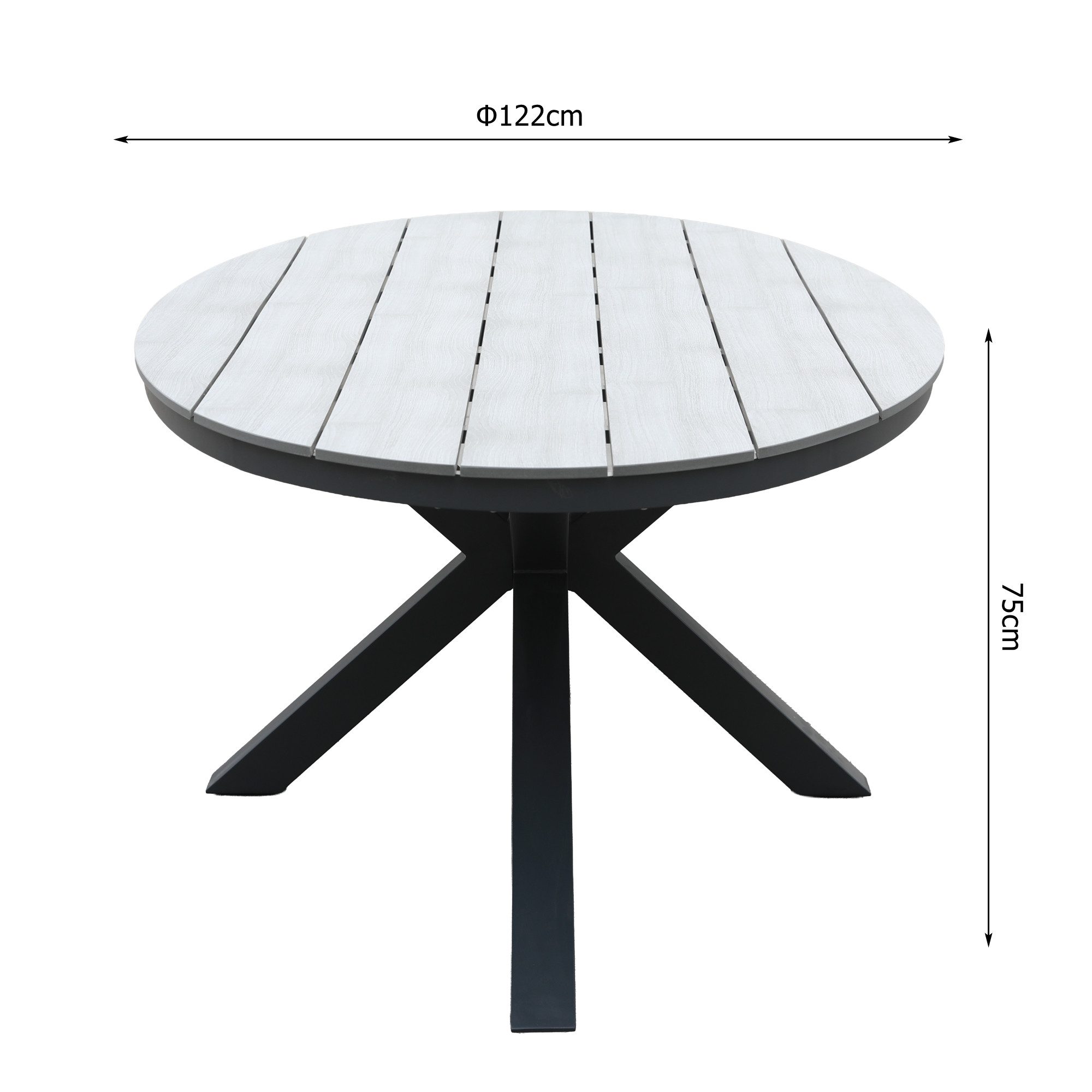 Gardissimo Gartentisch Armati dunkel rund 120 cm (Esstisch, 1-St., 1 Nonwood Tisch), höhenverstellbare Füße / absolut wetterfest / pflegeleicht / Aluminium
