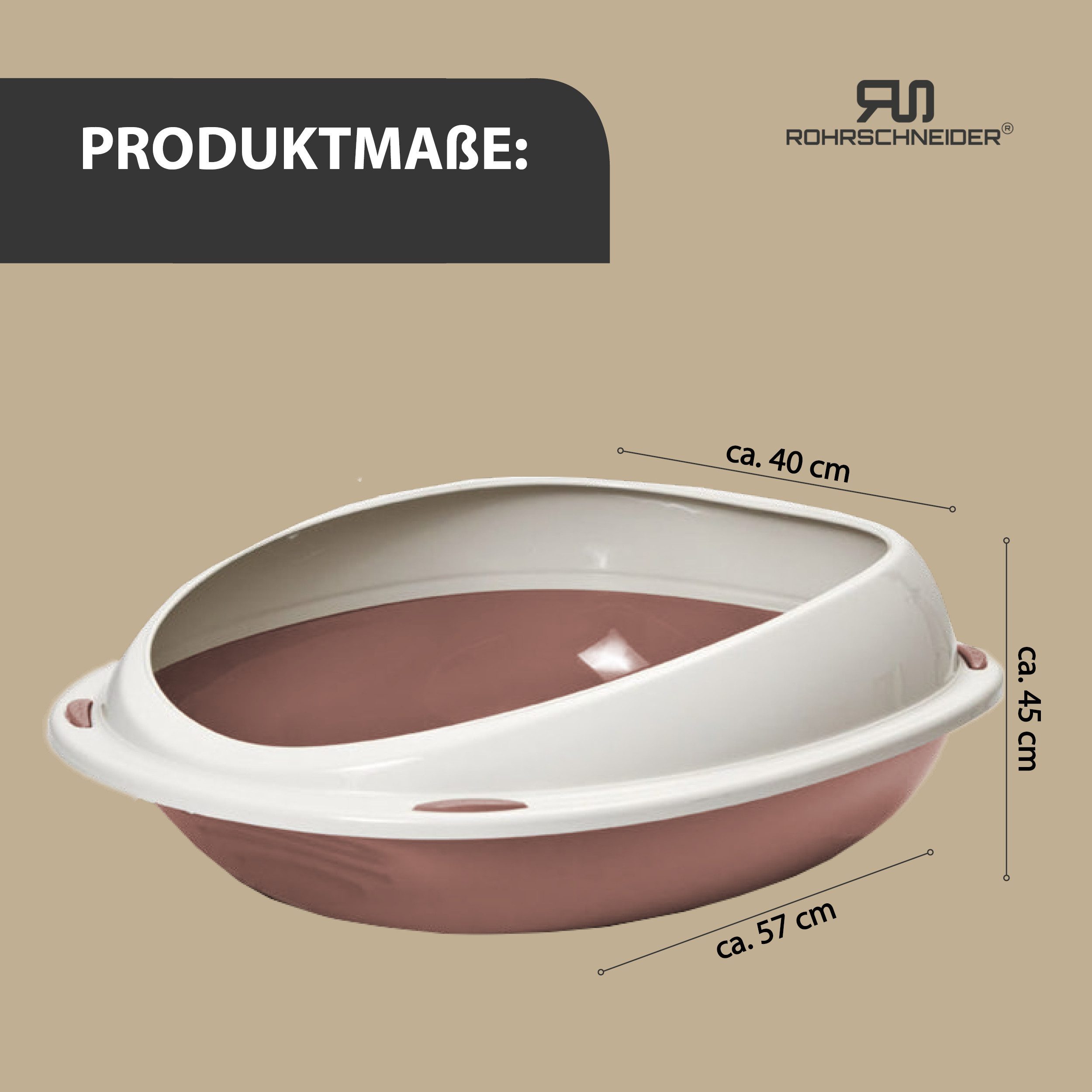 Rohrschneider Katzentoilette Katzenklo für große Katzen, hoher Rand, platzsparende Schalentoilette