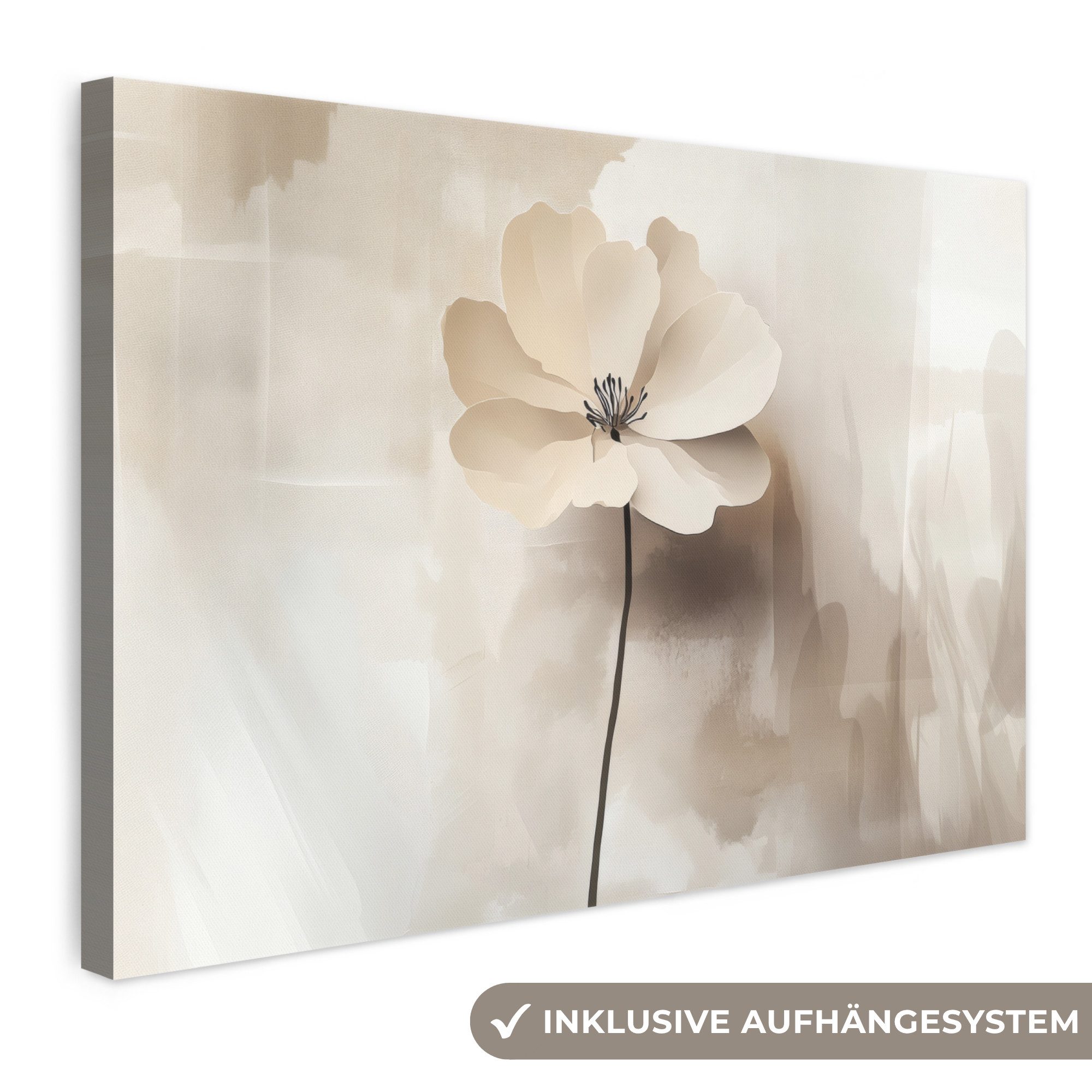 OneMillionCanvasses® Leinwandbild Blume - Beige - Farbe - Schatten, Fotodruck (1 St), Leinwand Bilder Klein, Wand Dekoration Aesthetic 30x20 cm