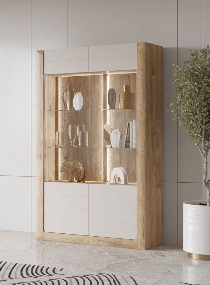 Helvetia Vitrine Kleve (Kleve, 2-St., Vitrine) 129x41x200cm Eiche Harbor Gold / Kashmir