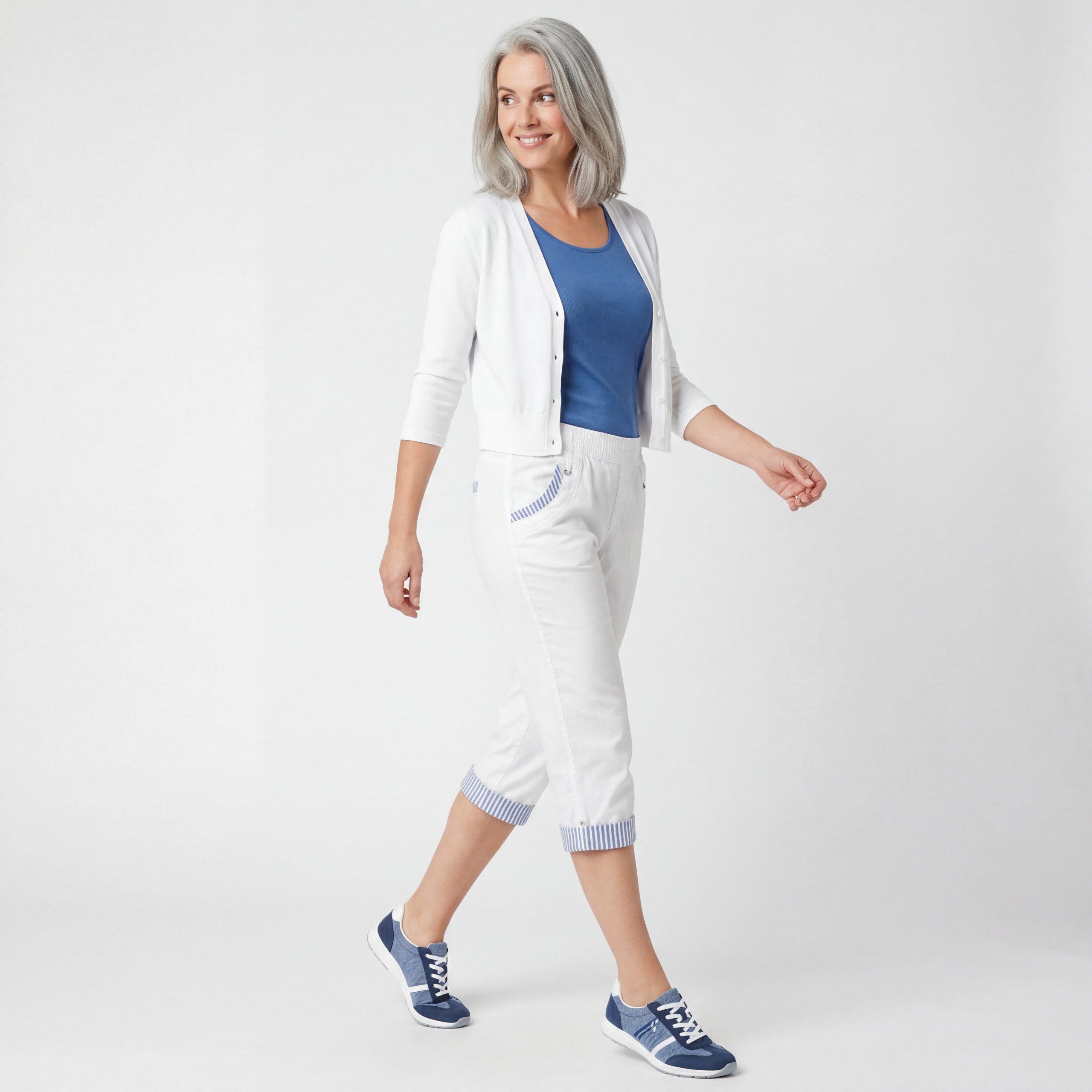 OriginalYou Caprihose Damen Sommerhose aus 95% Baumwolle 7/8 Freizeithose maritimer Look & Beinumschlag, in den Größen 36 bis 50 erhältlich