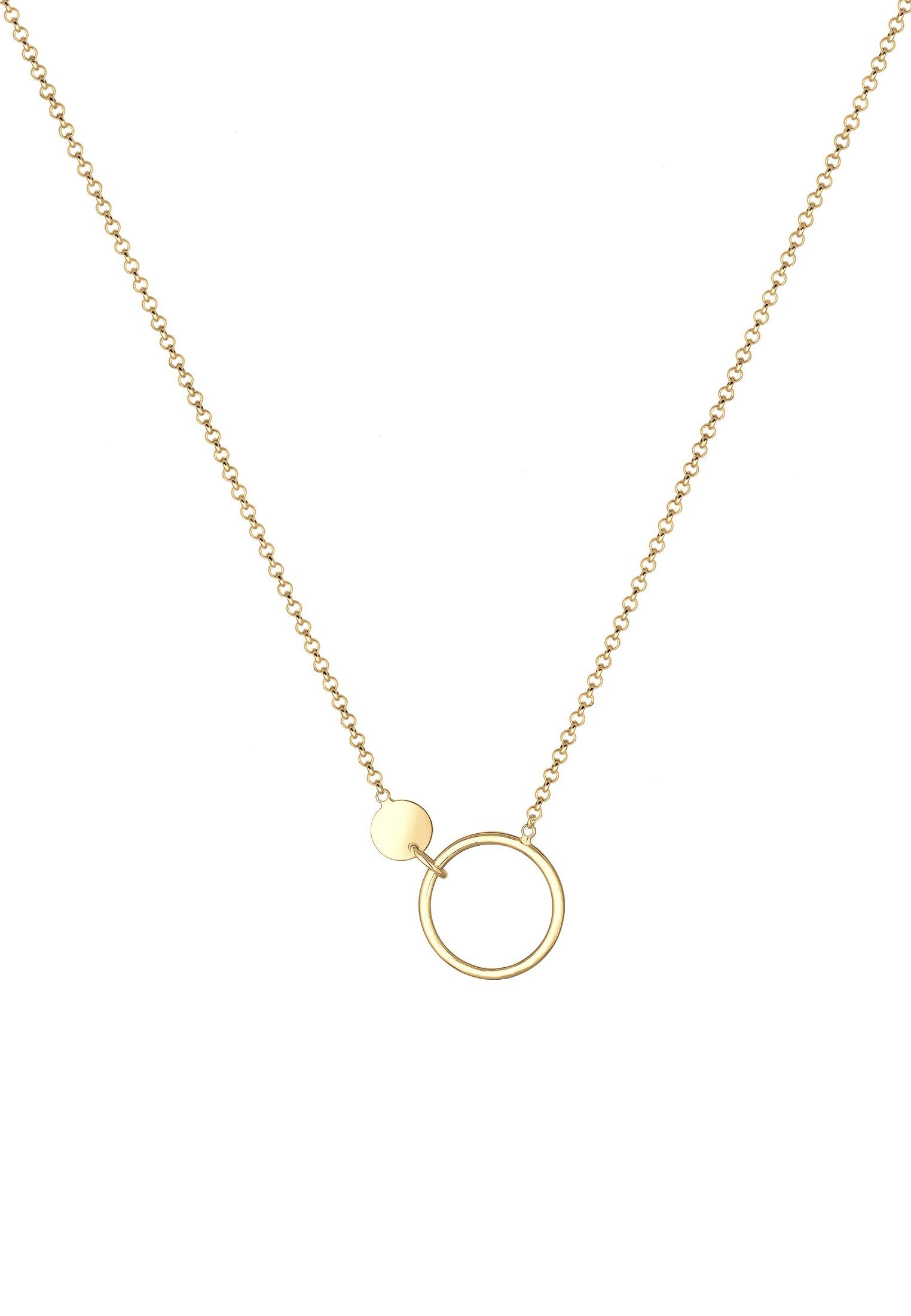 Elli Kette Kreis Design Plättchen 925 Silber Gold mit Geo Erbskette Anhänger