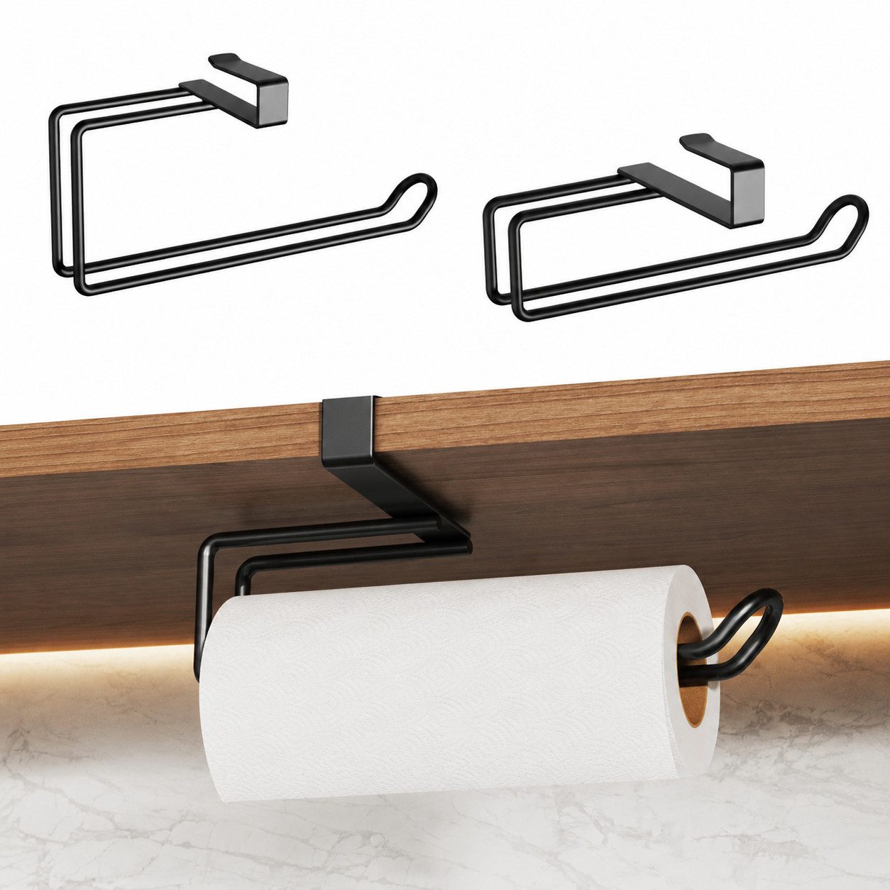 Diwzbyn Toilettenpapierhalter Küchenrollenhalter 2er Set, Edelstahl, Zum Einhängen, Ohne Bohren, passend für Schrankböden in Küche & Bad