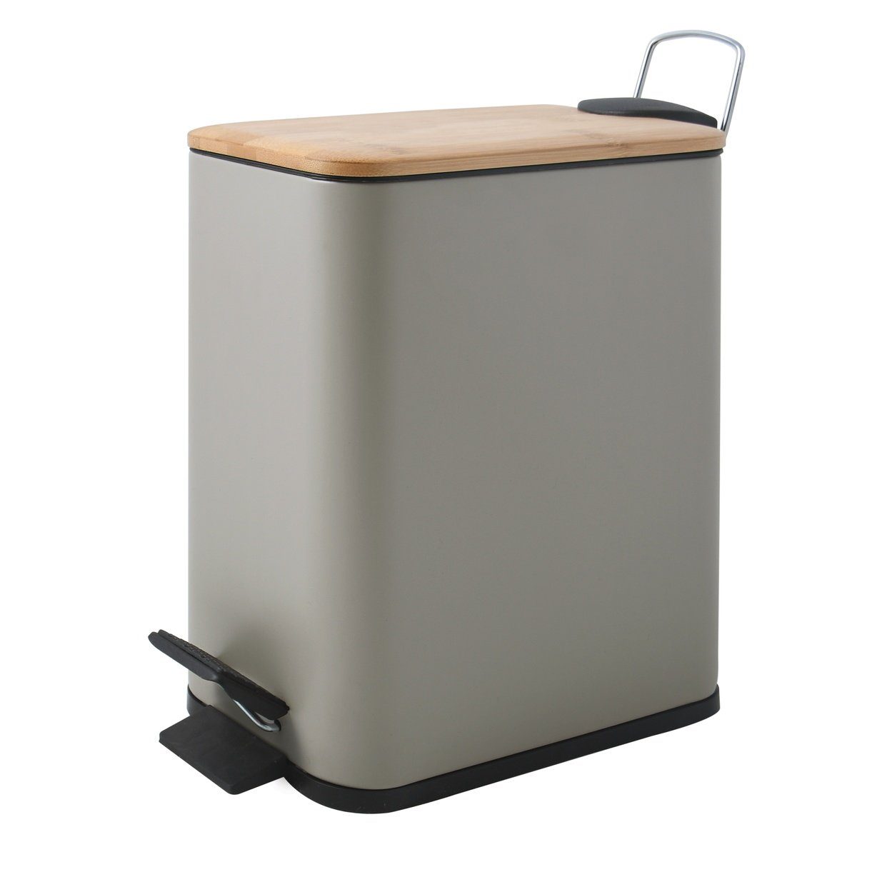 spirella Kosmetikeimer ERIK Bambus, Treteimer mit Softclose-Absenkautomatik, Anti-Fingerprint-Beschichtung, eleganter Materialmix Stahl matt / Bambus, herausnehmbarer Inneneimer, innovatives Design, besonders schmale Form, 5L, beige taupe matt