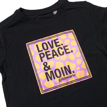 goldmarie T-Shirt LOVE PEACE MOIN für Kinder Applikation Lilac Leo schwarz reine Baumwolle