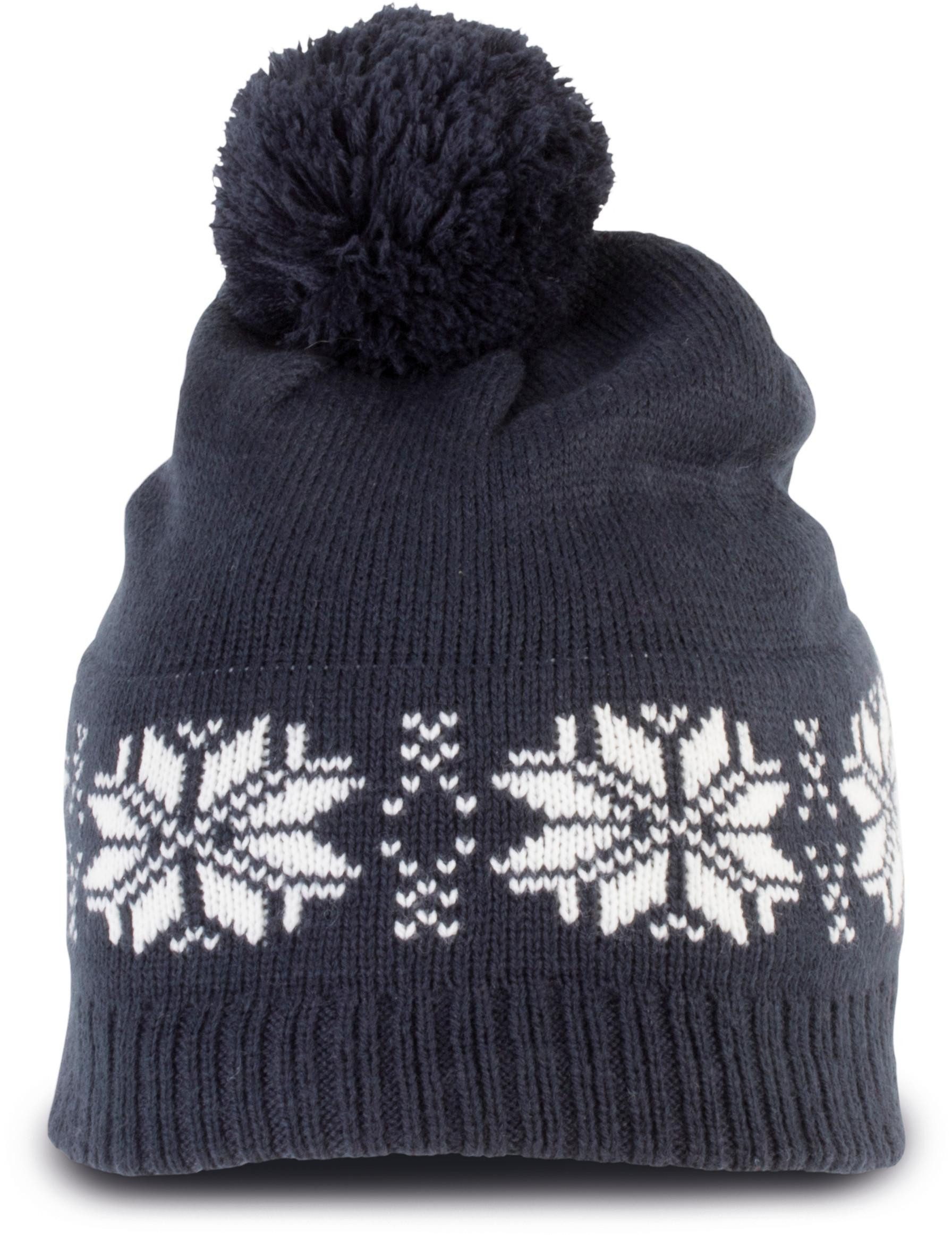 Bommelmütze Weihnachtsstrickmütze mit Sternmuster